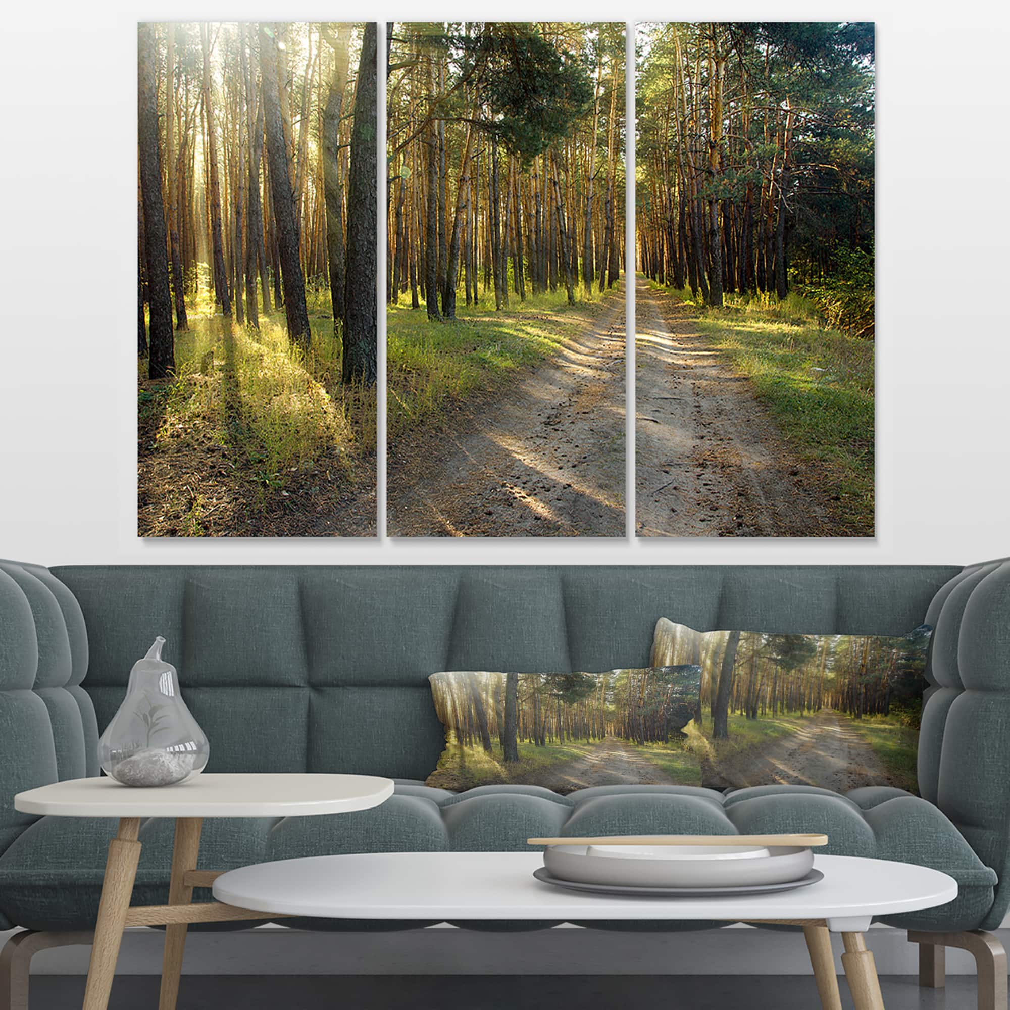 Designart - Road Through Green Pine Forest - Landscape Photography Canvas Print