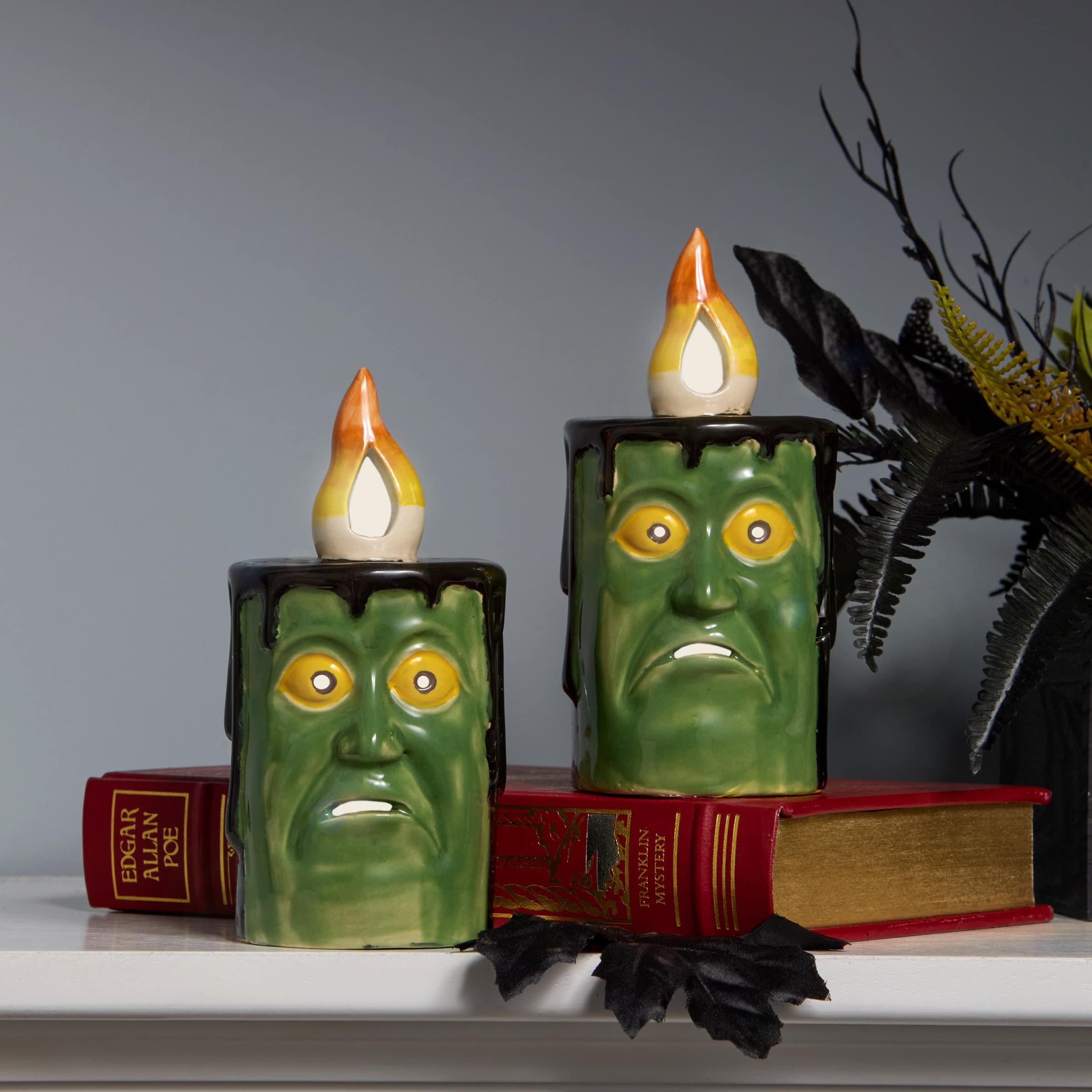 6&#x22; Green Frankenstein Candles with LED Lights, 2ct.