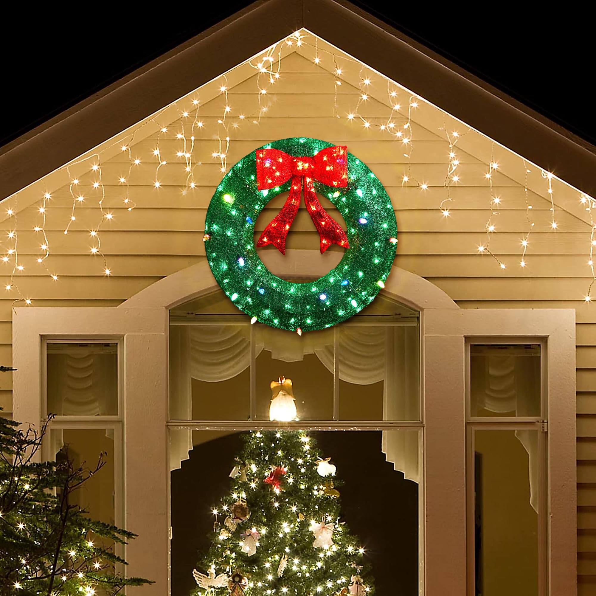 Glitzhome&#xAE; 3ft. Lighted Christmas 3D Mesh Wreath Outdoor D&#xE9;cor