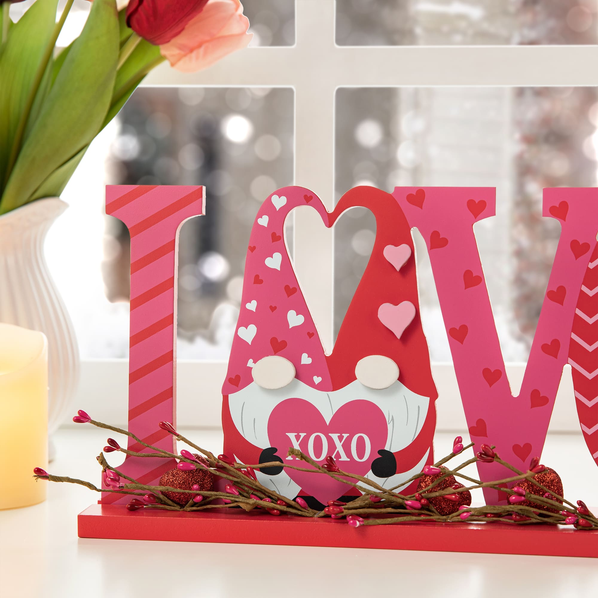 Glitzhome&#xAE; 14.25&#x22; Valentine&#x27;s LOVE Wooden Gnome Table Decor