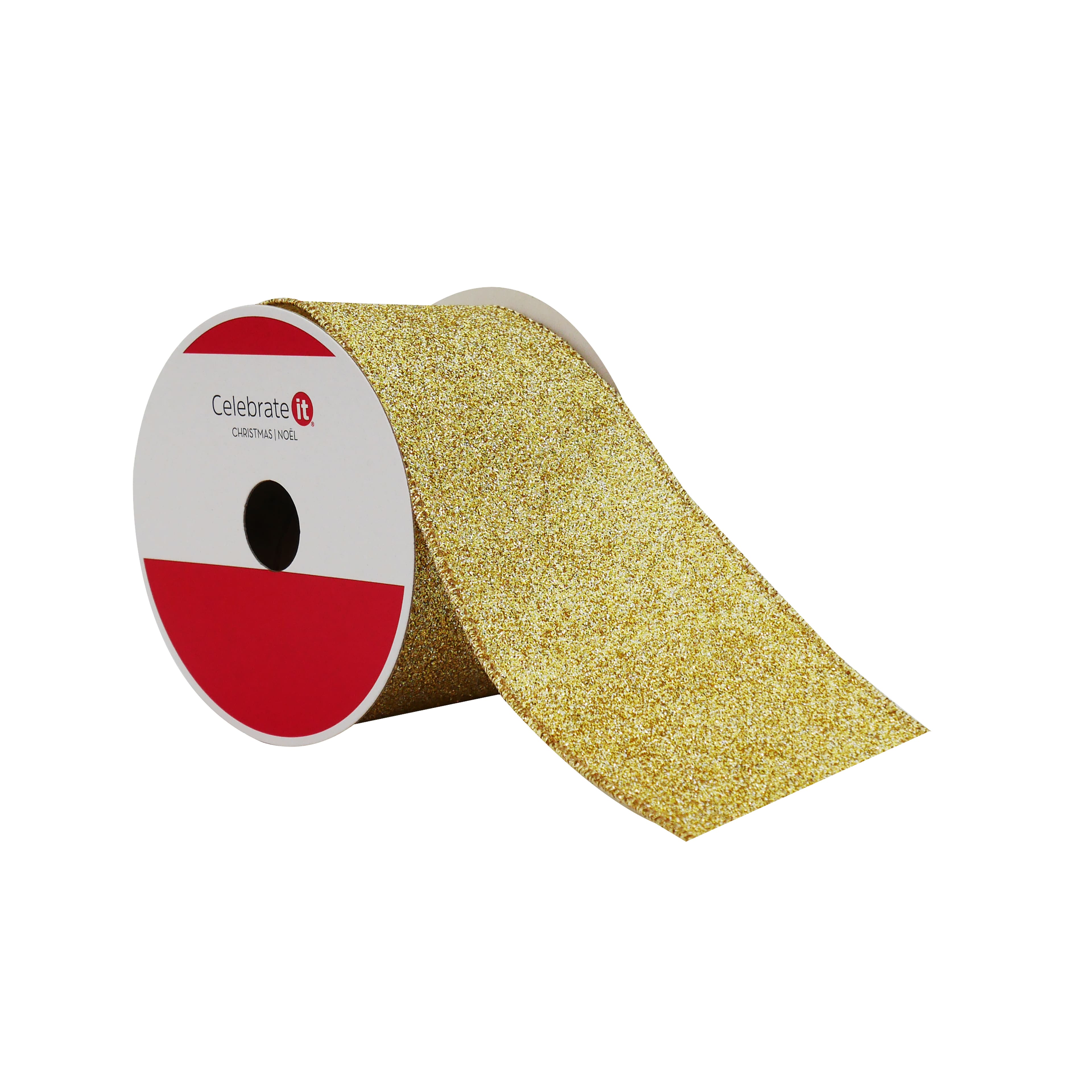 2.5&#x22; x 20ft. Champagne Wired Glitter Ribbon by Celebrate It&#xAE;