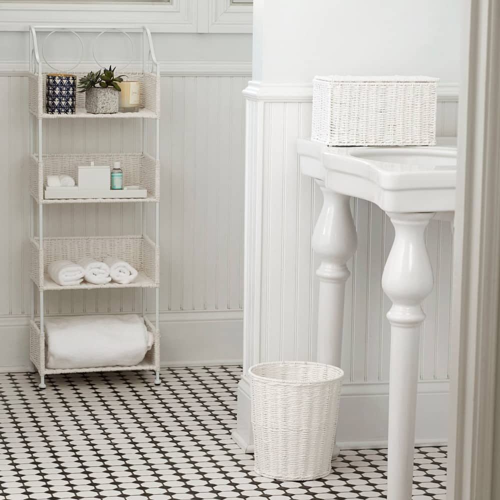 Household Essentials Small White Wicker Basket with Lid