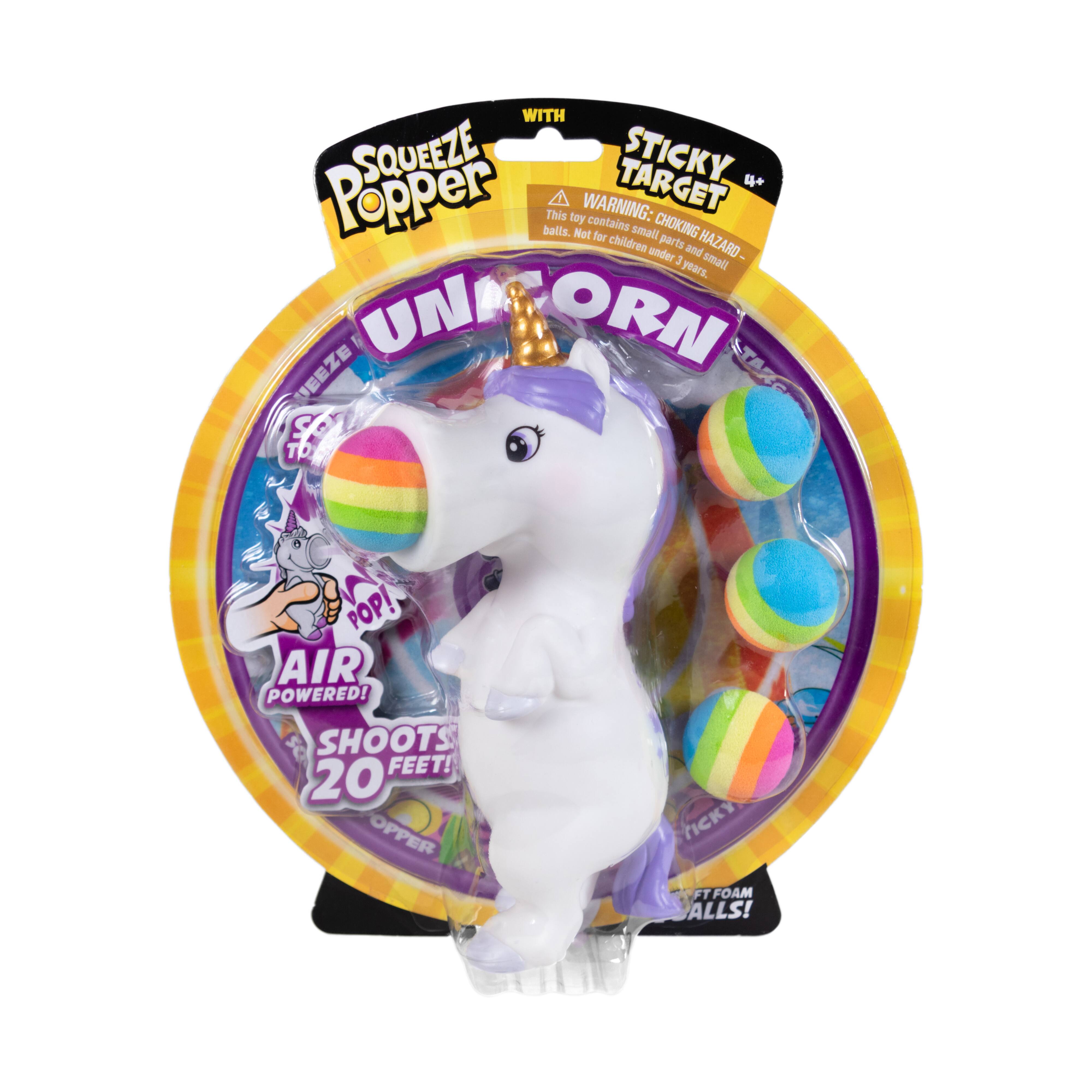 White Unicorn Squeeze Popper with Sticky Target