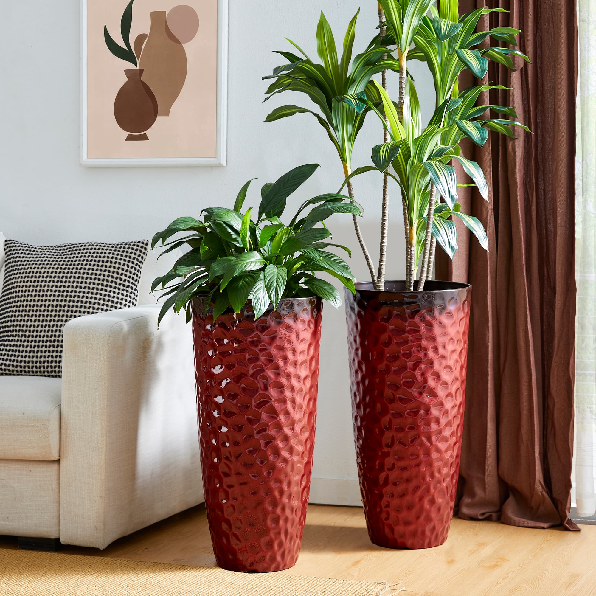 Glitzhome® 31" Eco-Friendly Honeycomb Textured Tall Plastic Planters, 2ct.