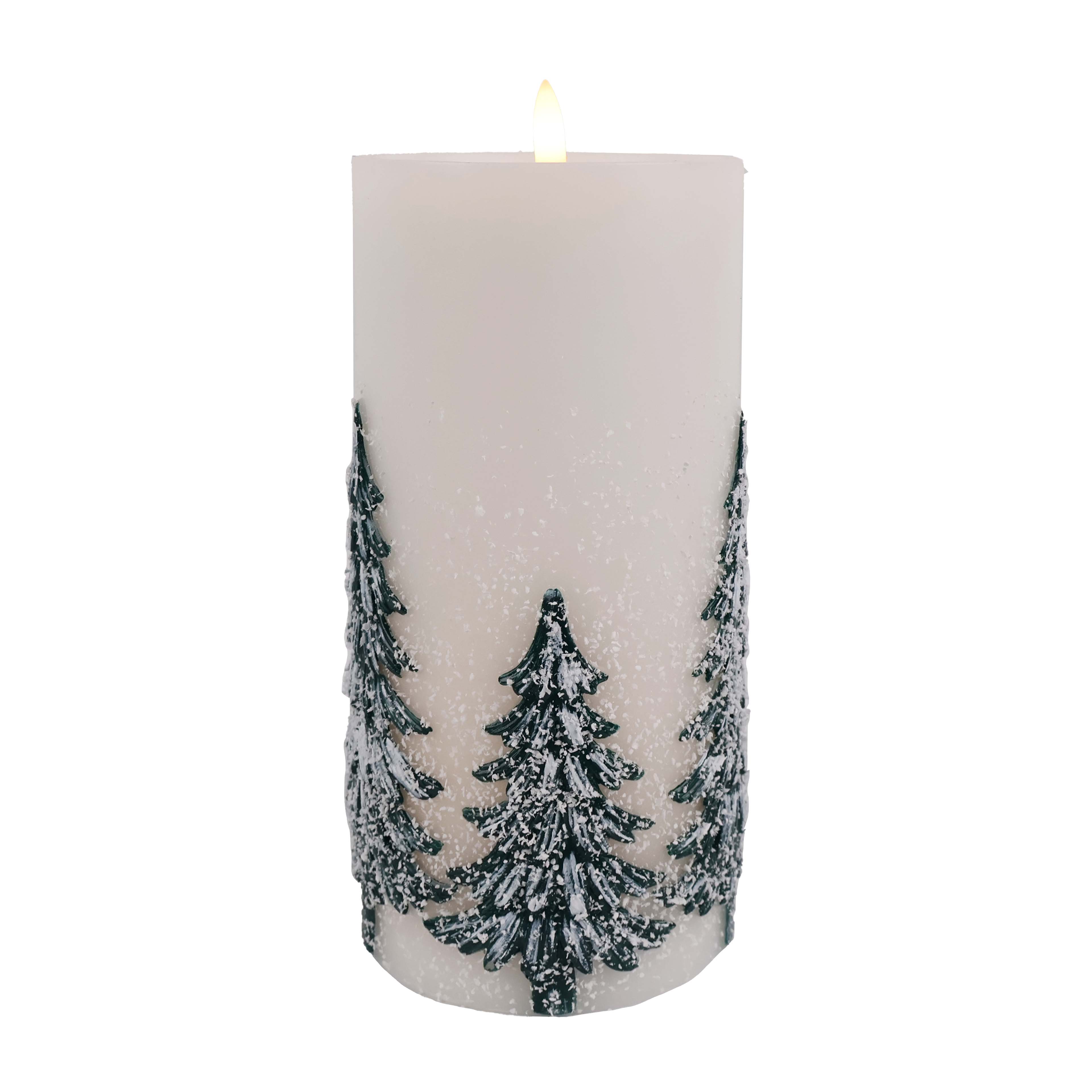 8&#x22; Flocked Trees LED Wax Pillar Candle by Ashland&#xAE;
