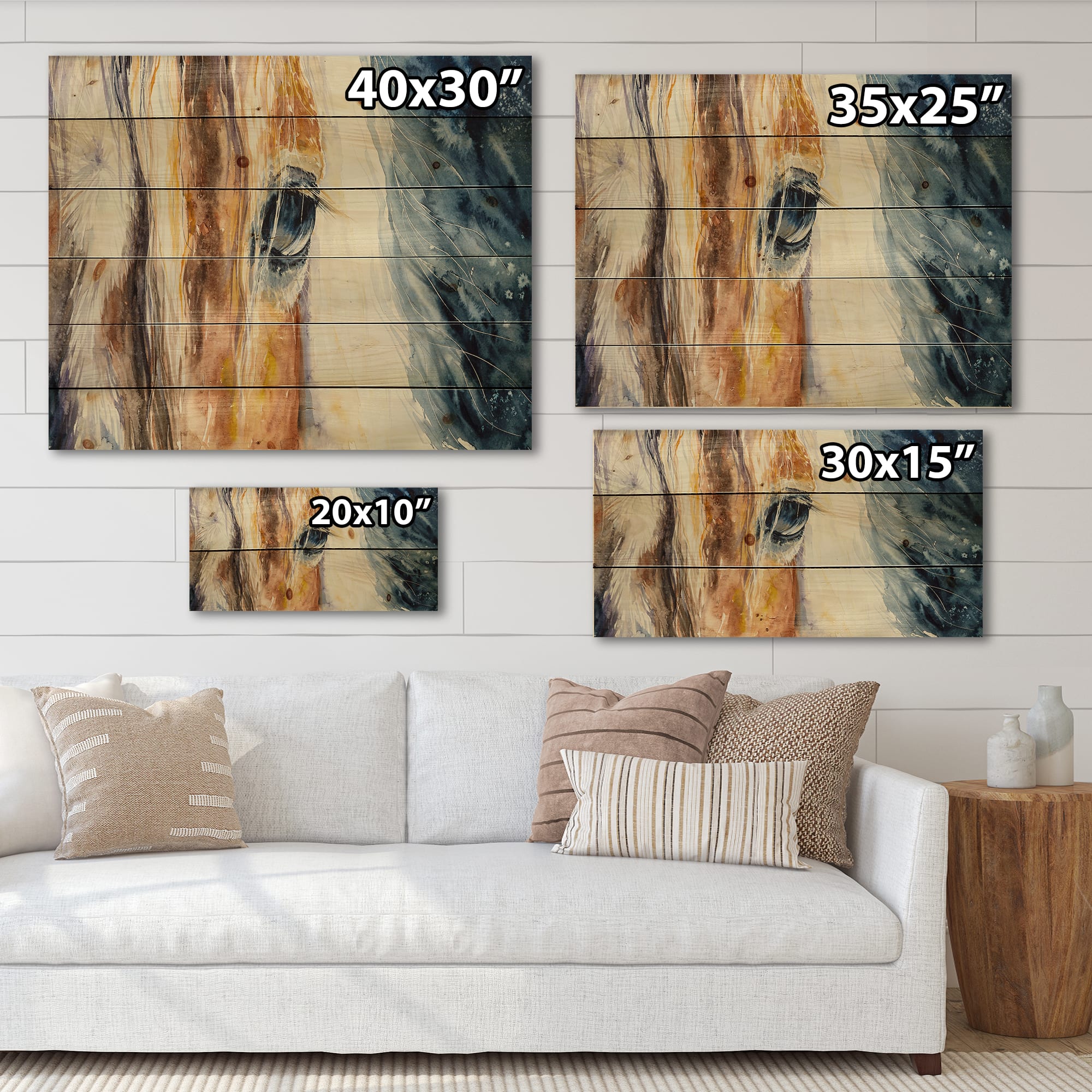 Designart - Close-Up of A Beautiful Horses Eye I - Farmhouse Print on Natural Pine Wood