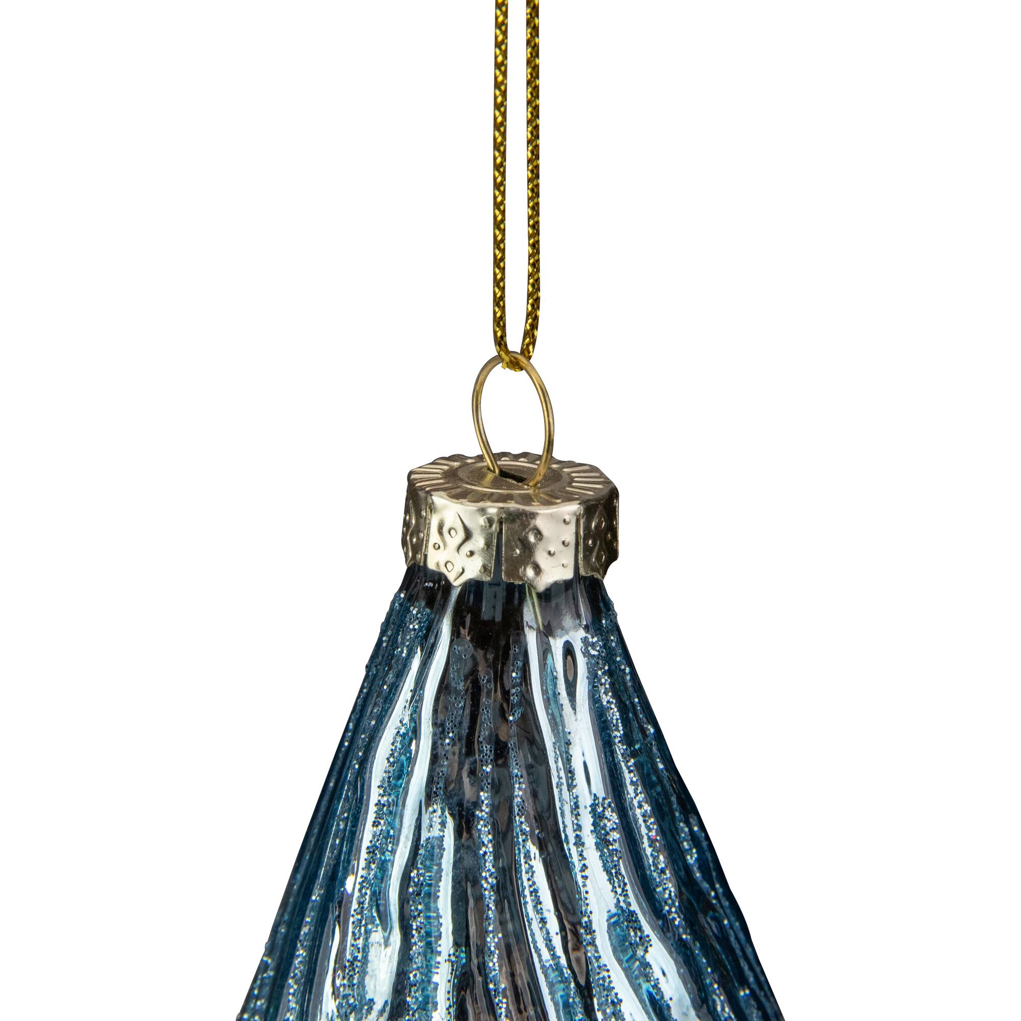 4.75&#x22; Blue Glitter Swirl Glass Christmas Pendant Ornament
