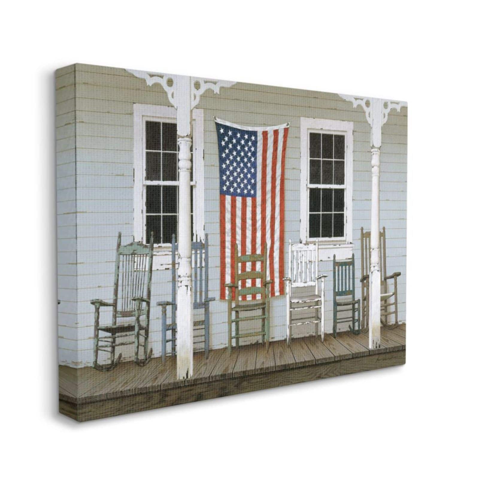 Stupell Industries Distressed Rocking Chair Porch Americana Canvas Wall Art
