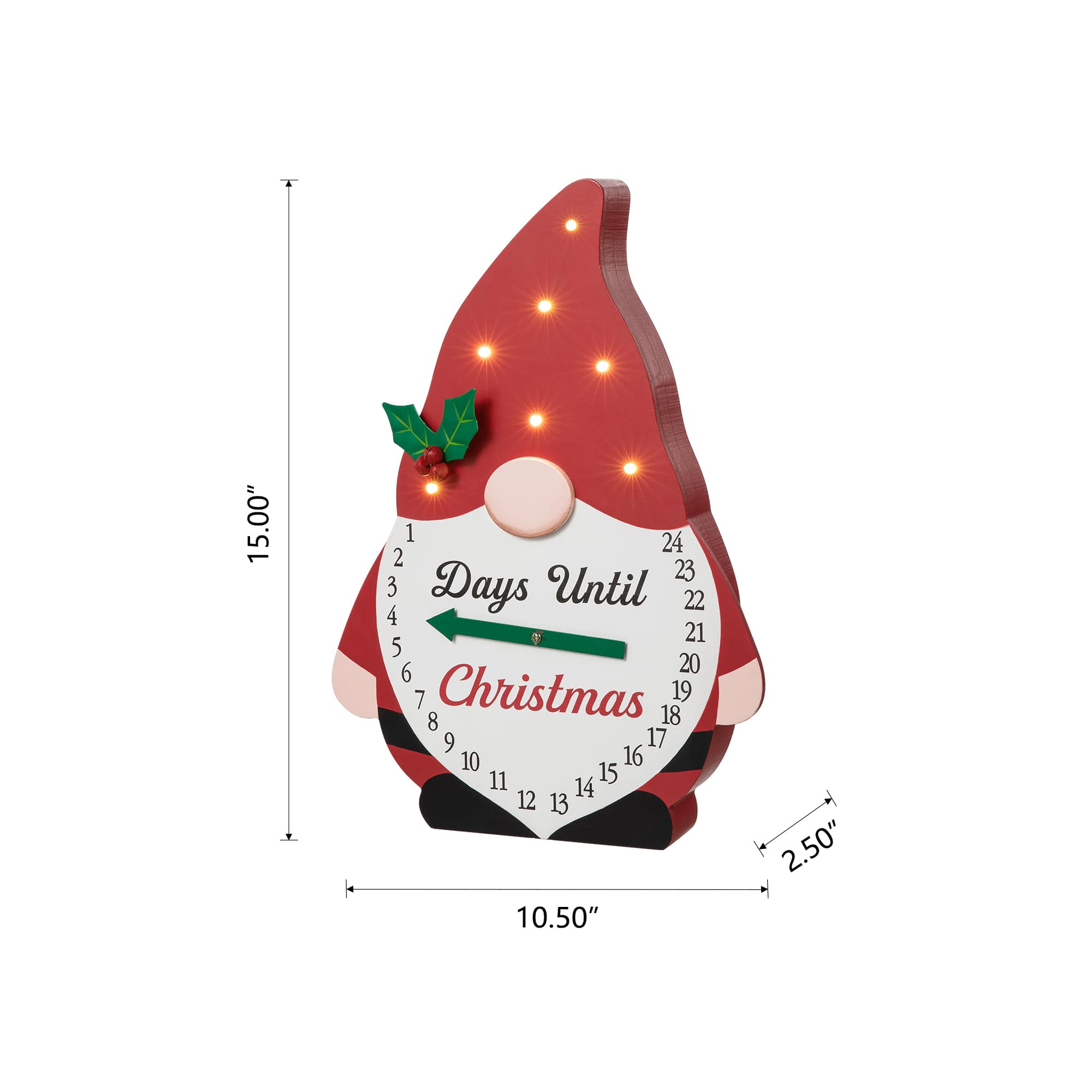 Glitzhome&#xAE; 15&#x27;&#x27; Lighted Wooden Christmas Gnome Countdown Calendar