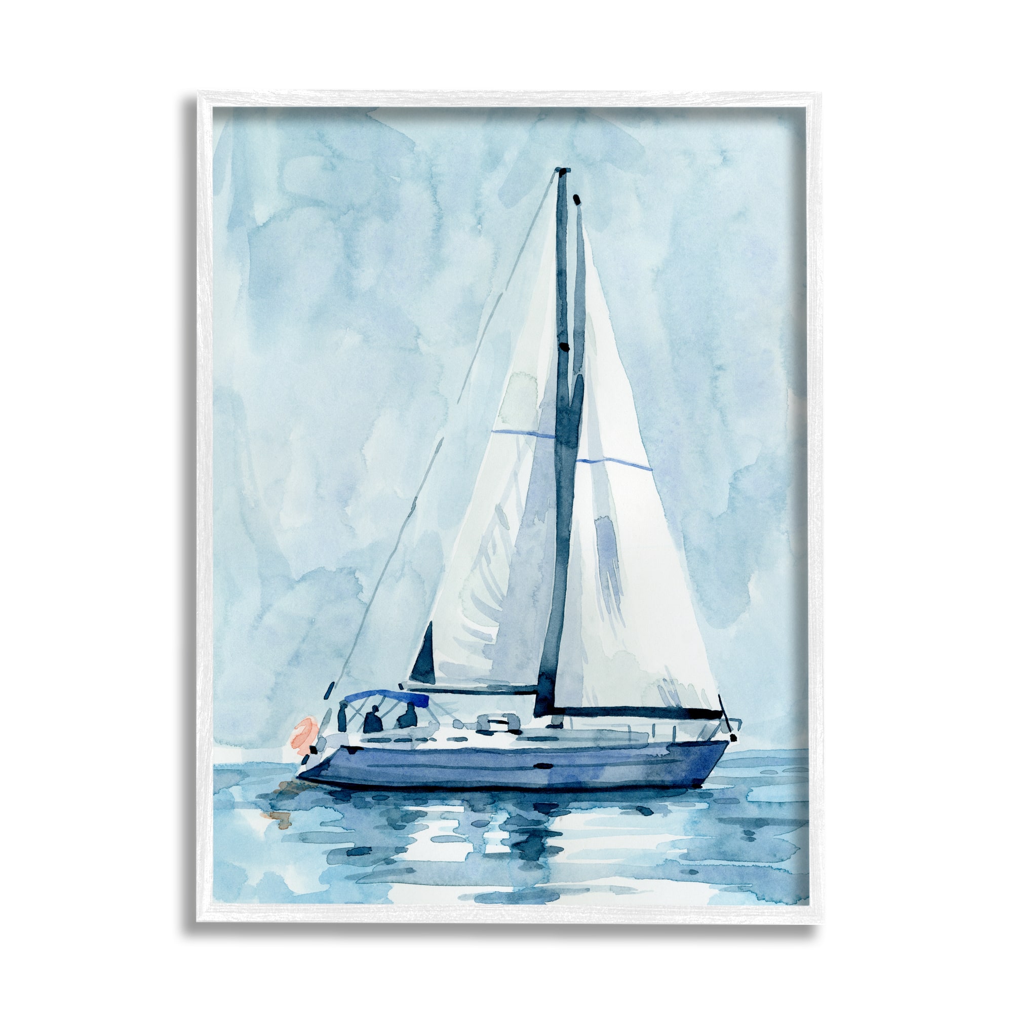 Stupell Industries Nautical Blue Sailboat Tranquil Coastal Water Watercolor Painting Framed Wall Art