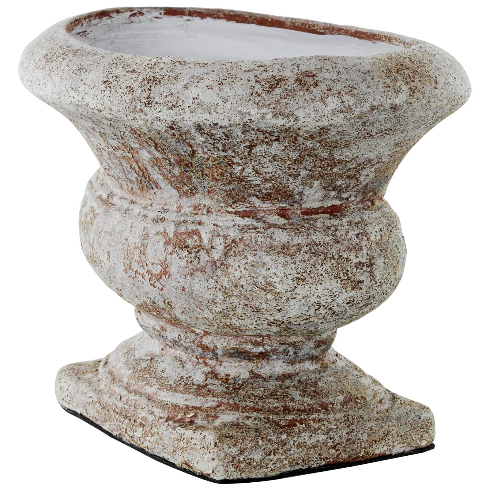 10.5" Brown Ceramic Antique Style Textured Wide Vase with Copper Accents