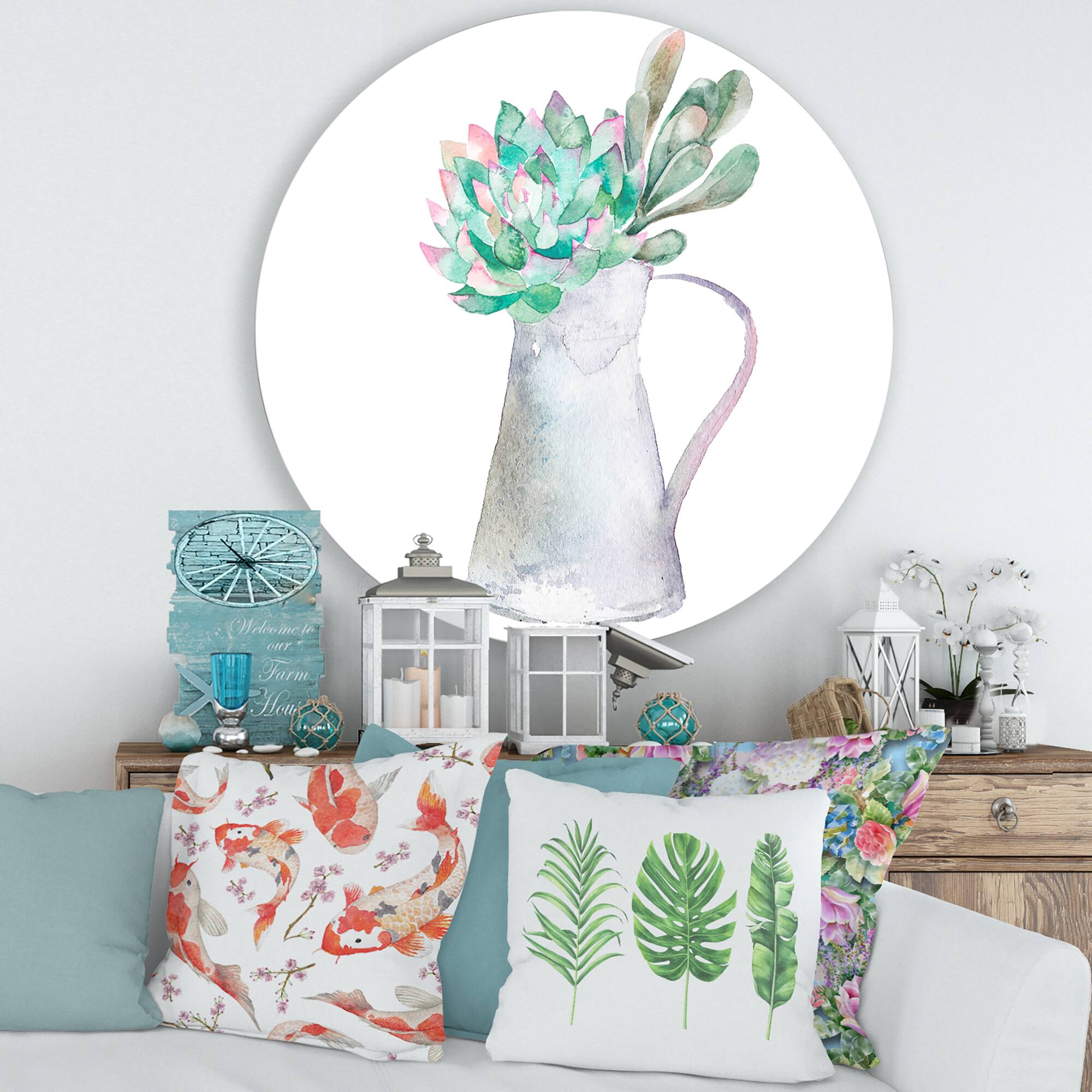 Designart - Succulent Home Plant - Traditional Metal Circle Wall Art