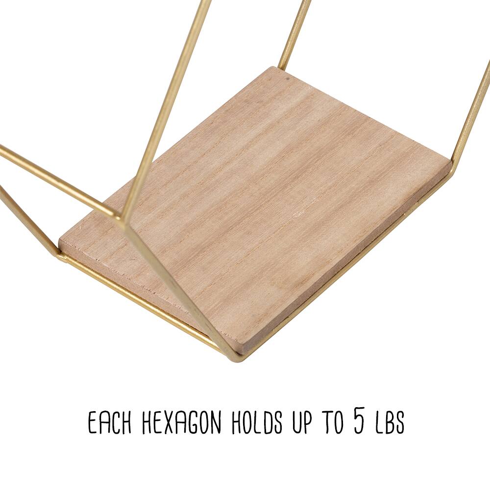 Honey Can Do 12" Gold Hexagonal Decorative Metal Wall Shelves