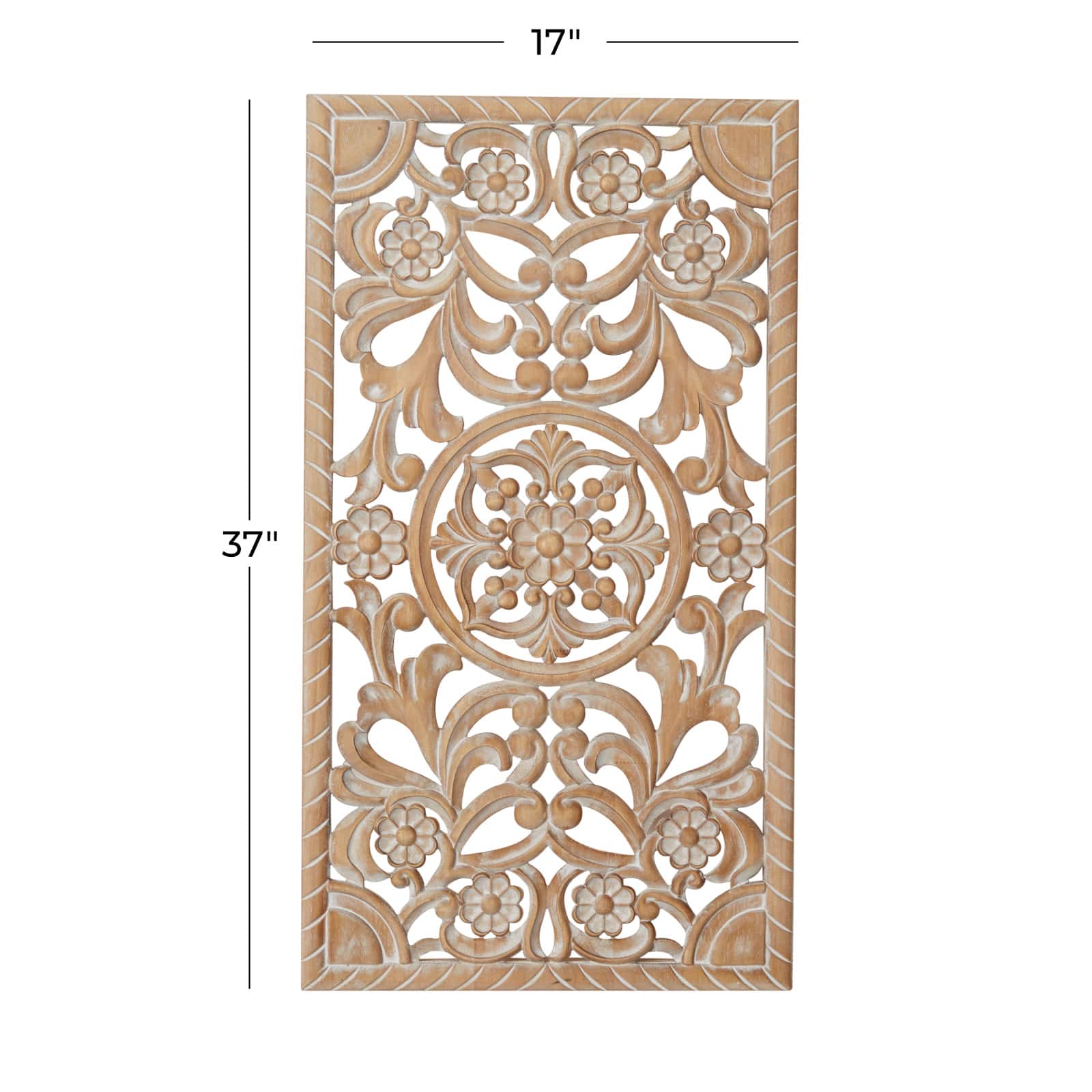 Brown Wood Bohemian Floral Wall Decor 37" x 17" x 2"