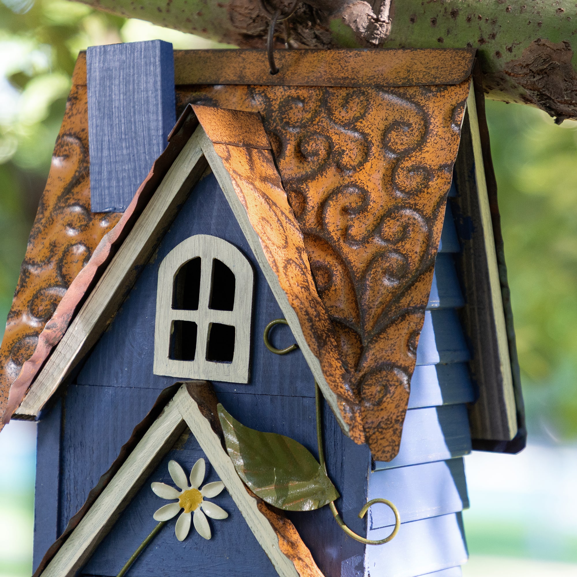 Glitzhome® 24.25" Oversized Washed Blue 3-Tiered Solid Wood Villa Birdhouse