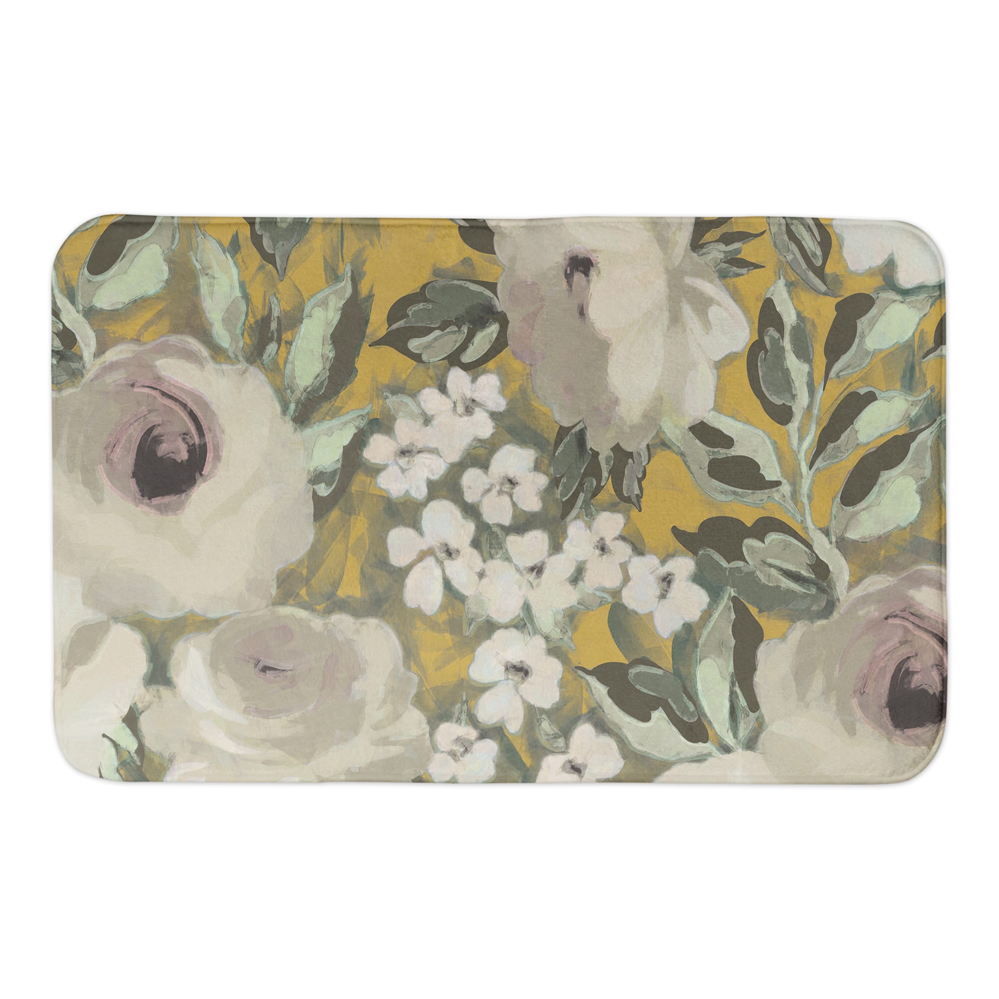 Yellow Floral 34&#x22; x 21&#x22; Bath Mat
