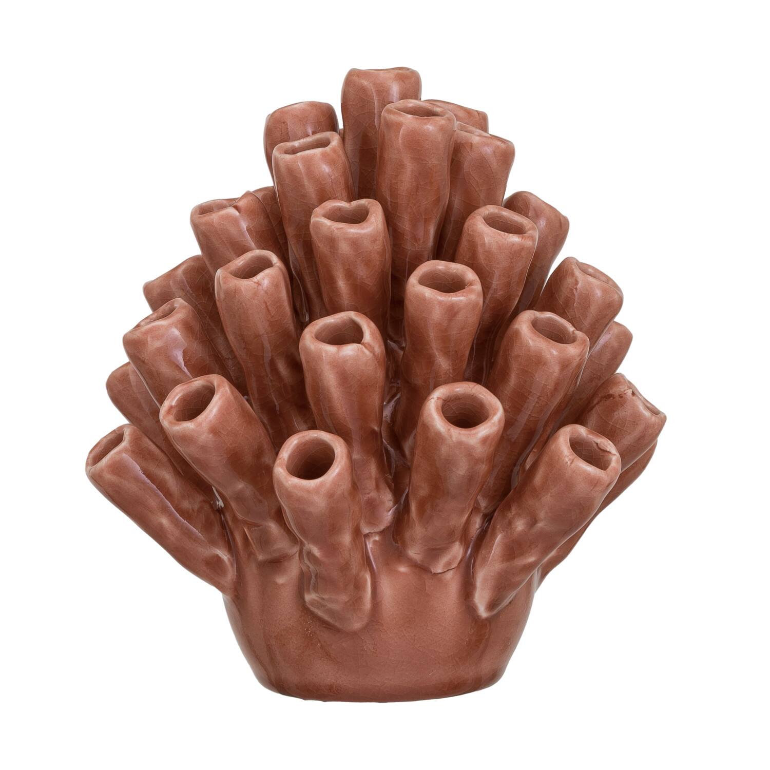 Hello Honey&#xAE; 6.25&#x22; Coral Stoneware Coral Shaped Vase with Crackle Glaze