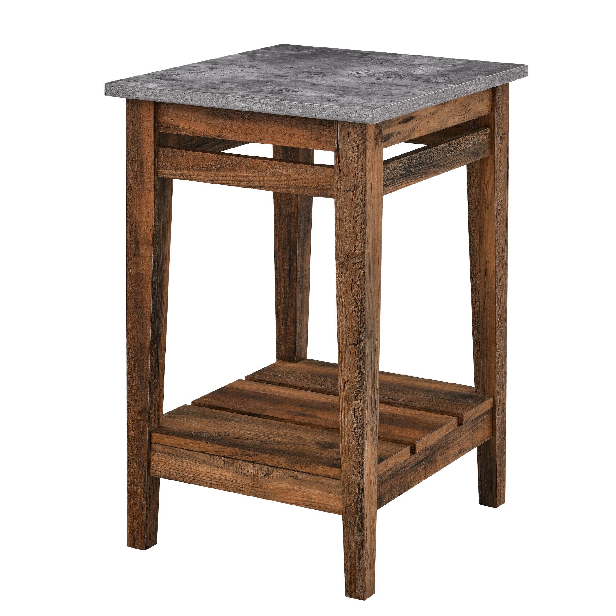 Walker Edison 18&#x22; Dark Concrete &#x26; Reclaimed Barnwood Farmhouse Trim Side Table