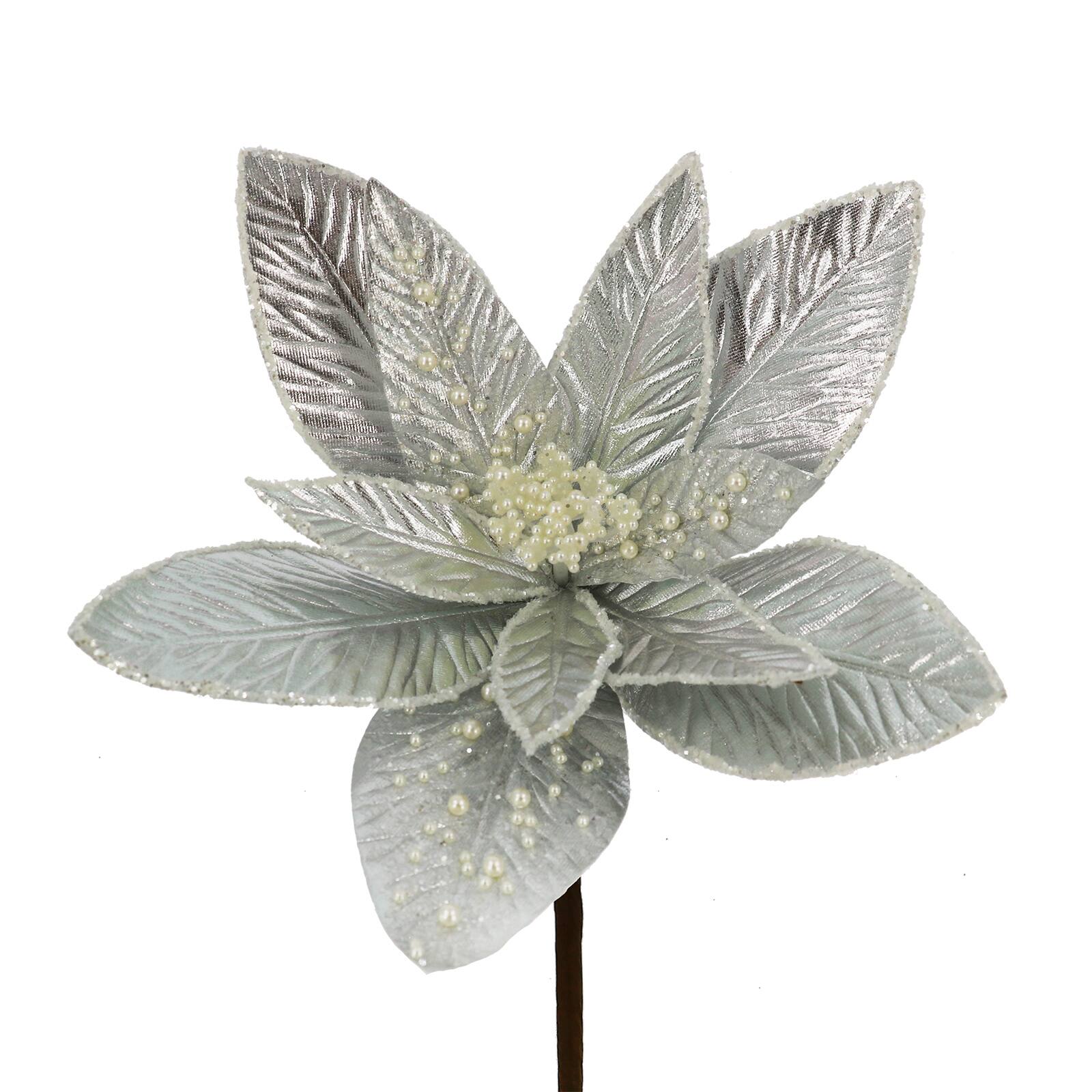 22&#x22; Silver Poinsettia &#x26; Pearl Stem by Ashland&#xAE;