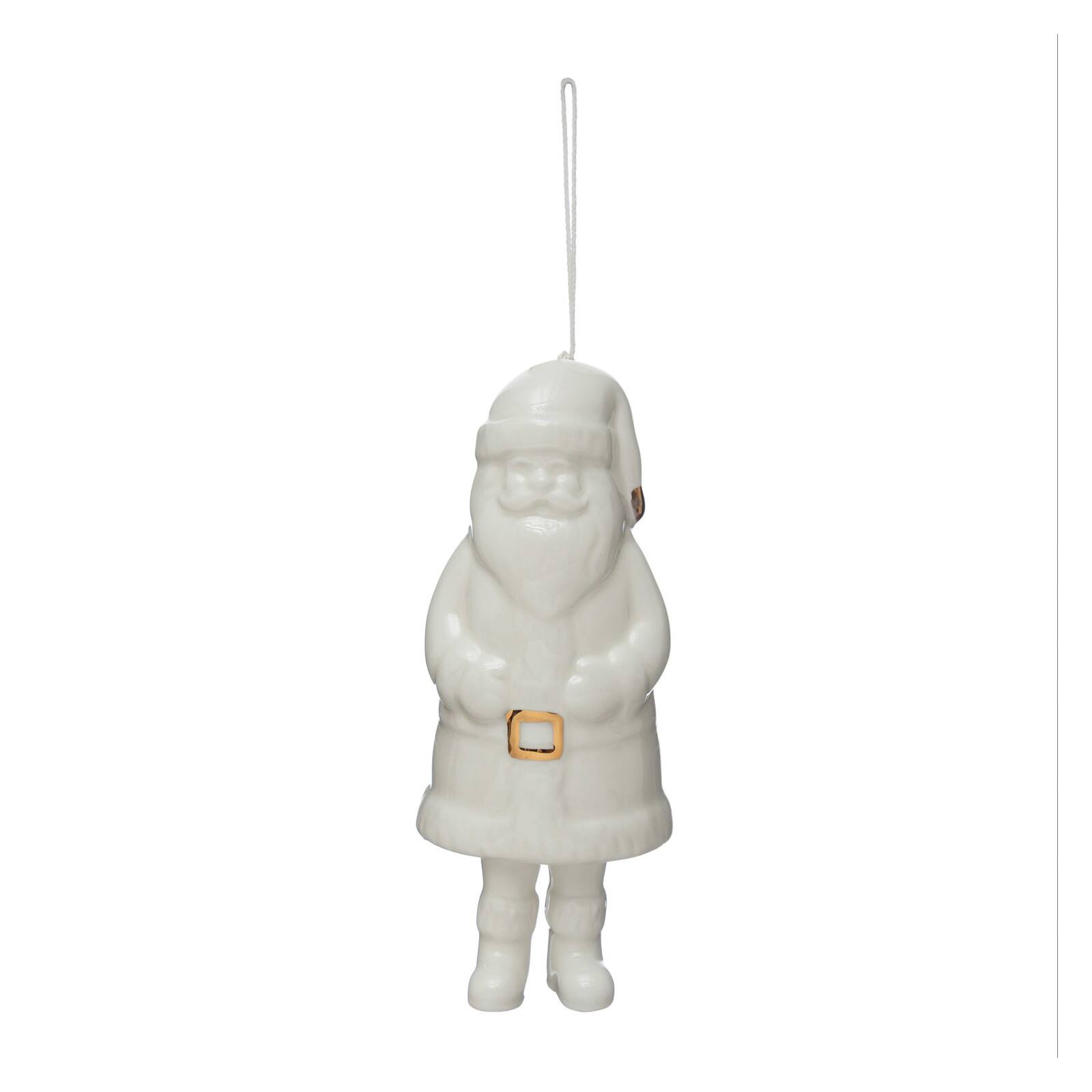 Hello Honey&#xAE; 6&#x22; White Stoneware Santa Bell with Gold Electroplating