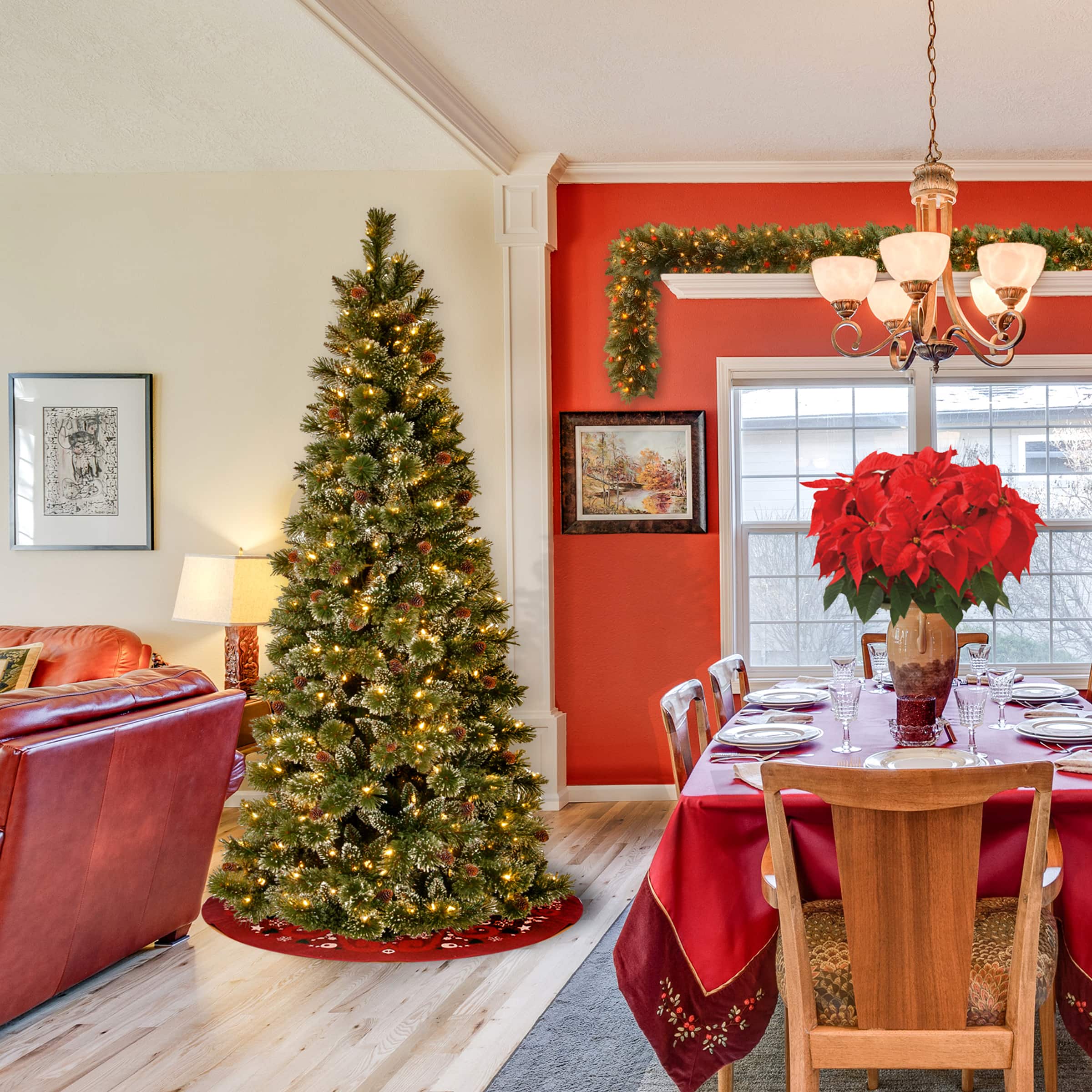 6.5ft. Pre-Lit Glittery Bristle® Slim Pine Artificial Christmas Tree, Clear Lights