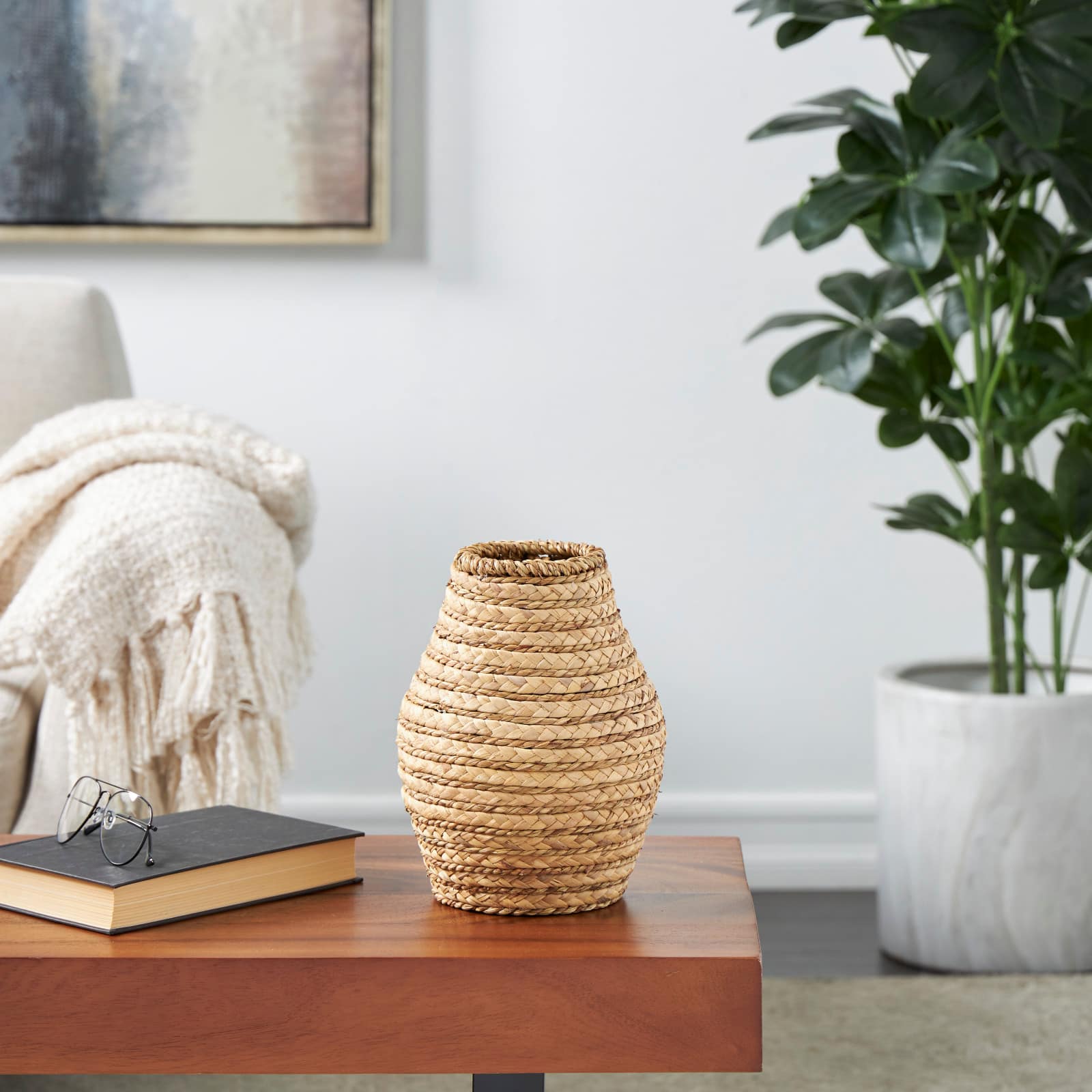 10" Light Brown Seagrass Handmade Braided Vase