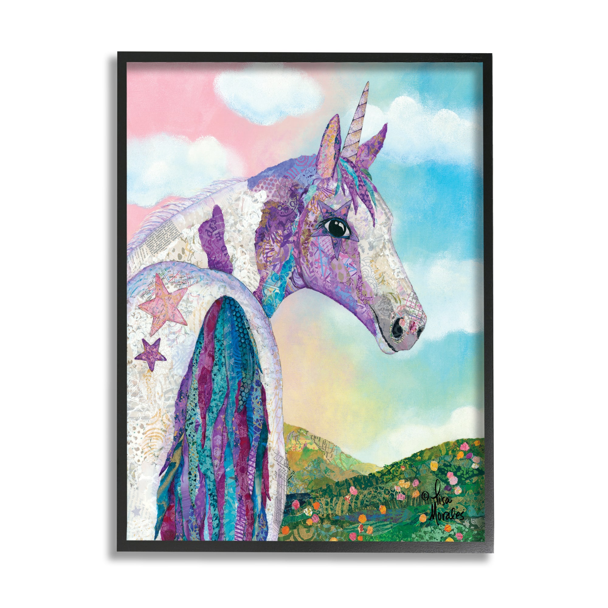 Stupell Industries Starry Eyed Unicorn Floral Fantasy Meadow Framed Giclee Art