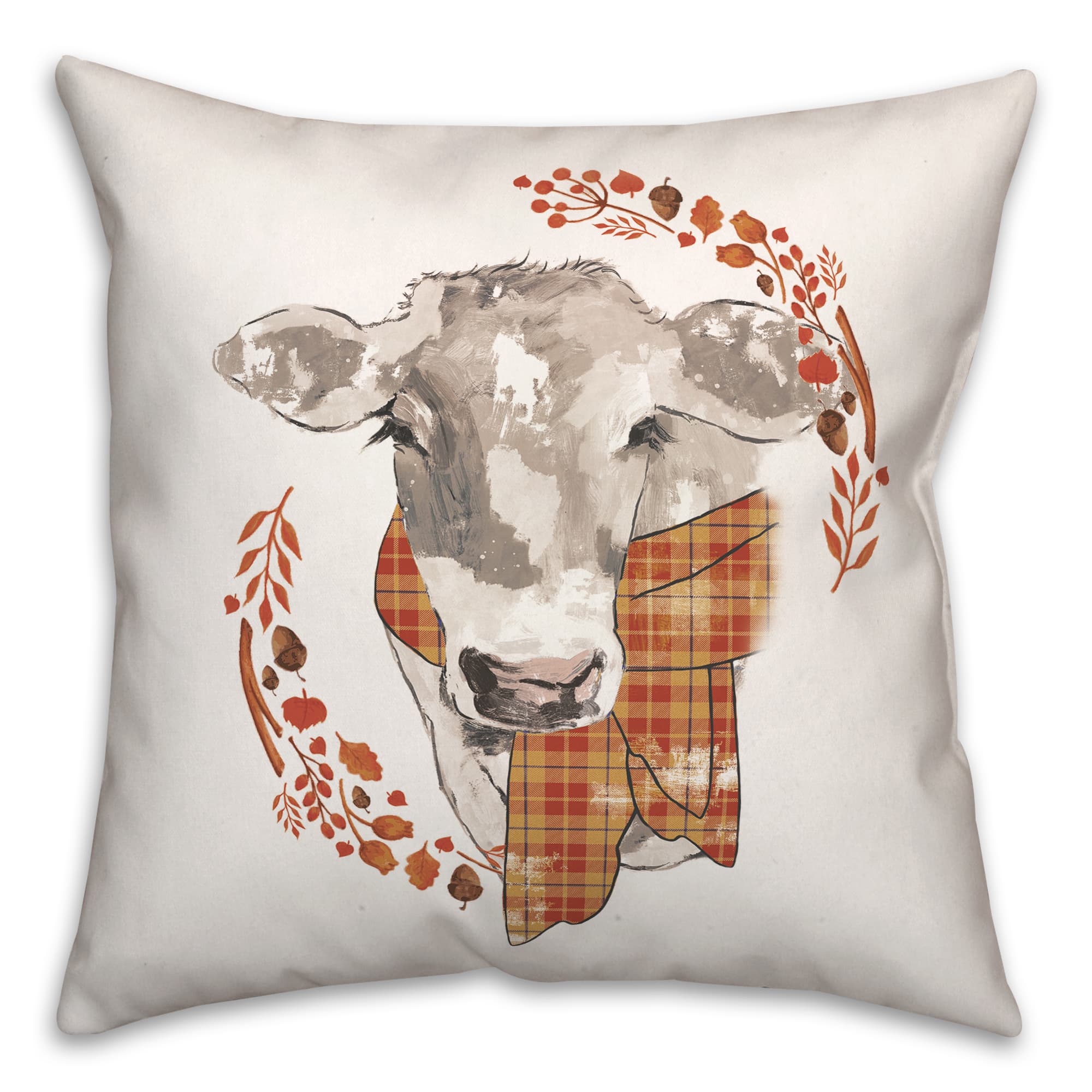 Autumn Cow Wreath Throw Pillow