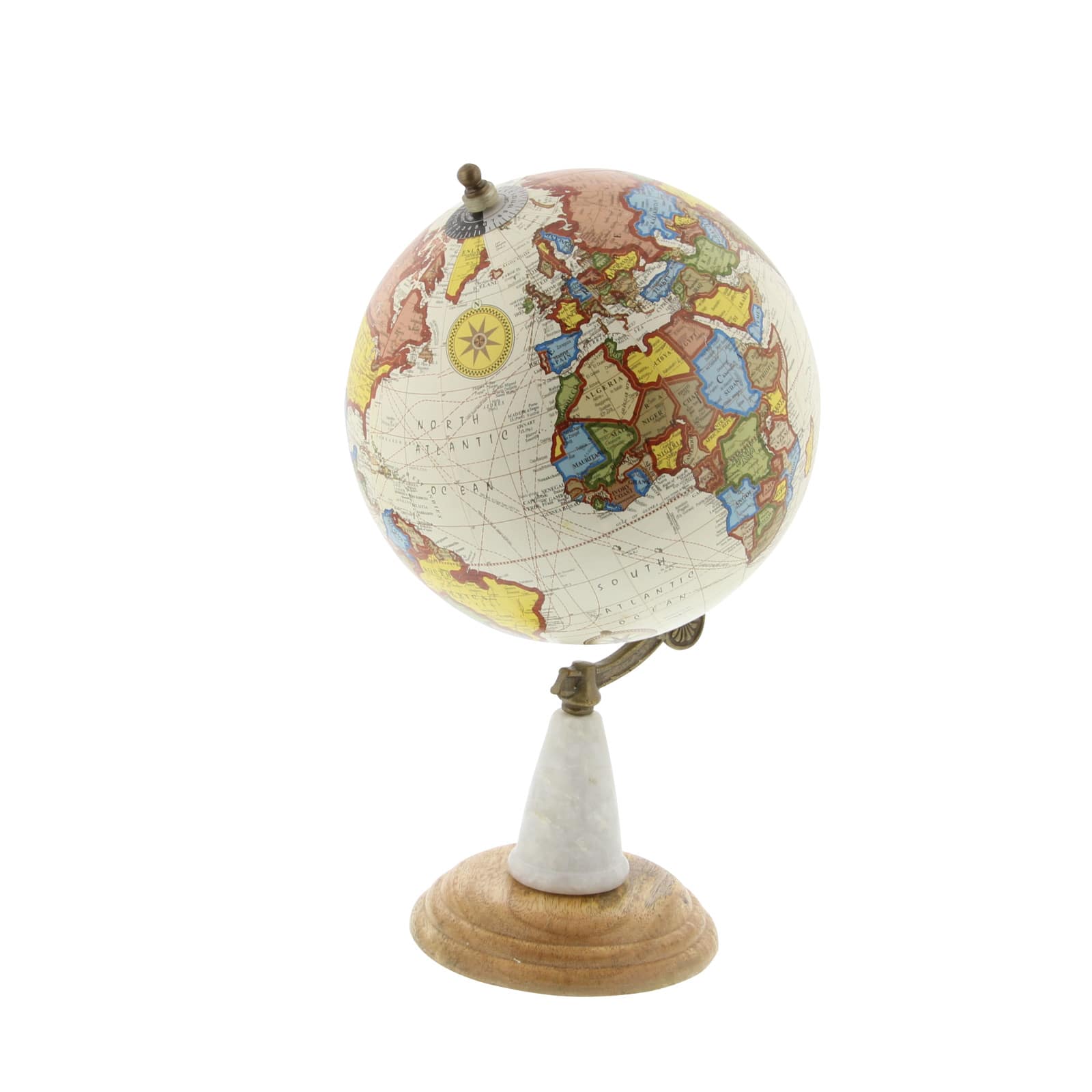 14" Mango Wood & Marble Contemporary Globe