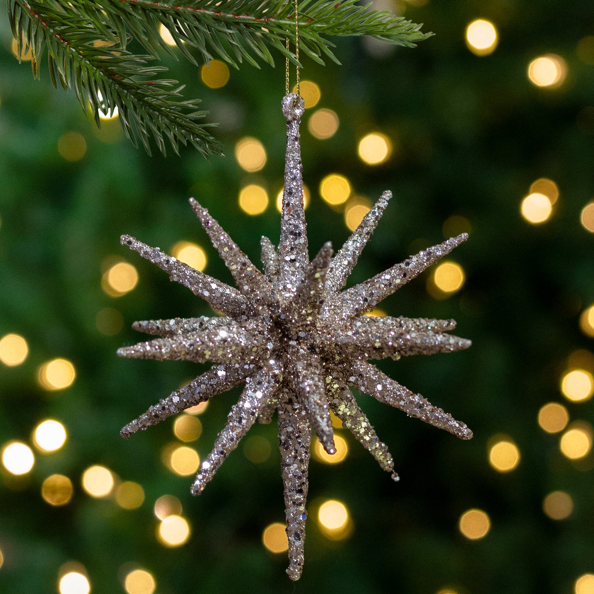 Sparkling Silver Glitter Starburst Ornament