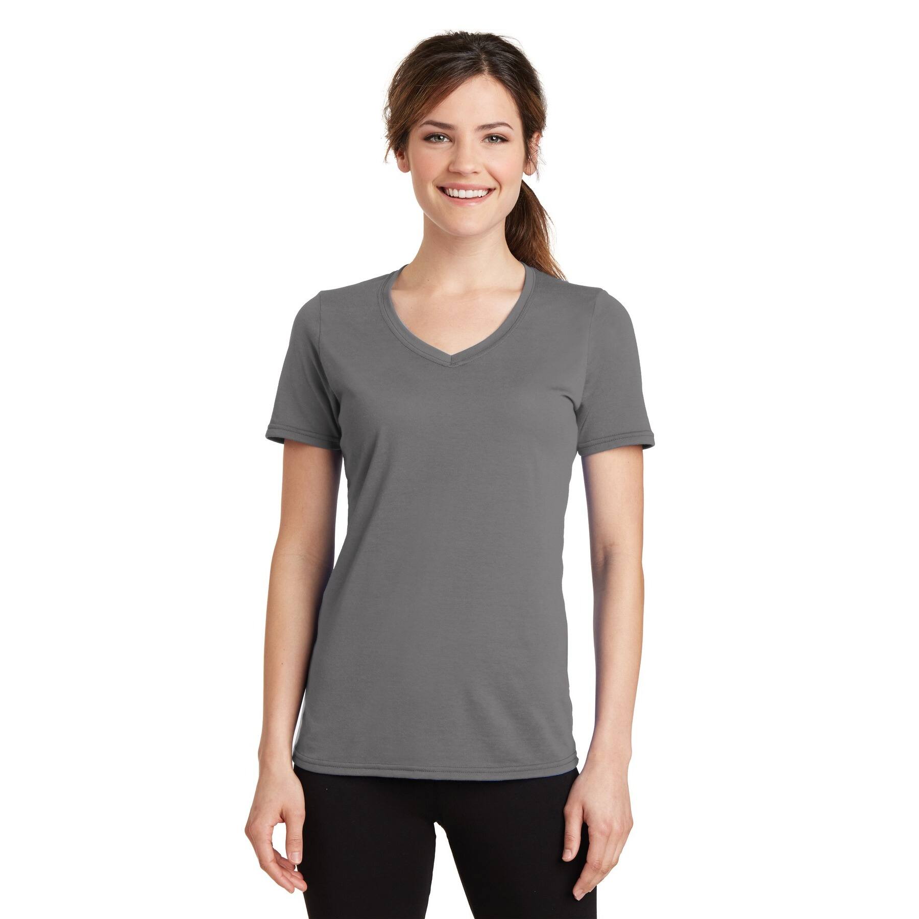 Port & Company® Neutrals Ladies Performance Blend V-Neck T-Shirt