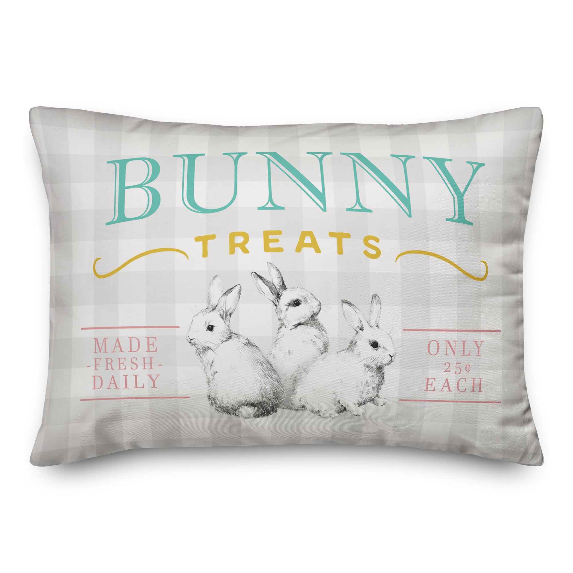Bunny Treats Gingham Throw Pillow