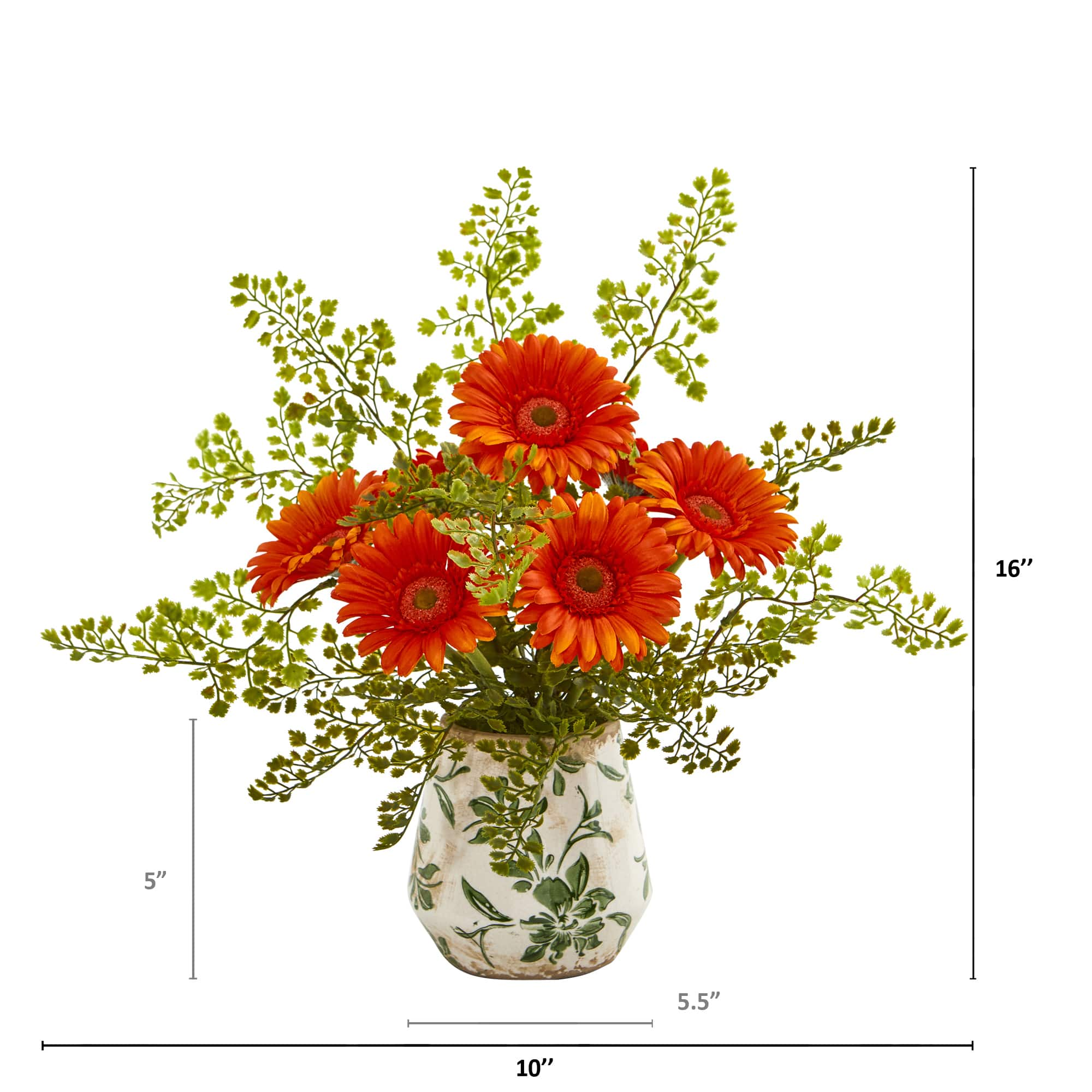 16&#x22; Orange Gerber Daisy &#x26; Maiden Hair Arrangement in Vase