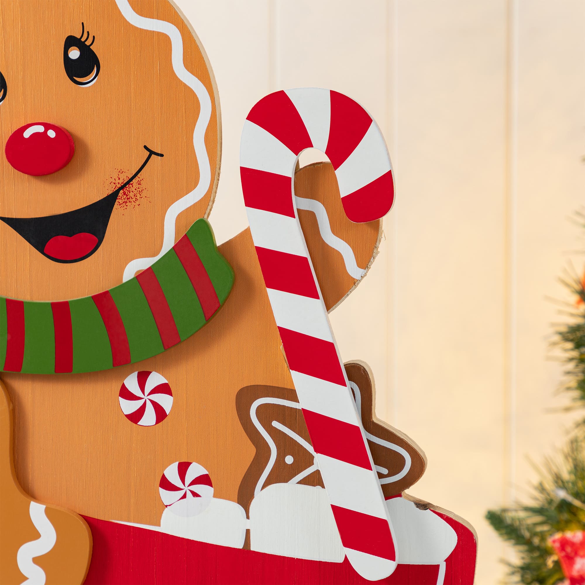 Glitzhome&#xAE; 34.5&#x22; Wooden Christmas Gingerbread Man on Coffee Cup Porch Decor