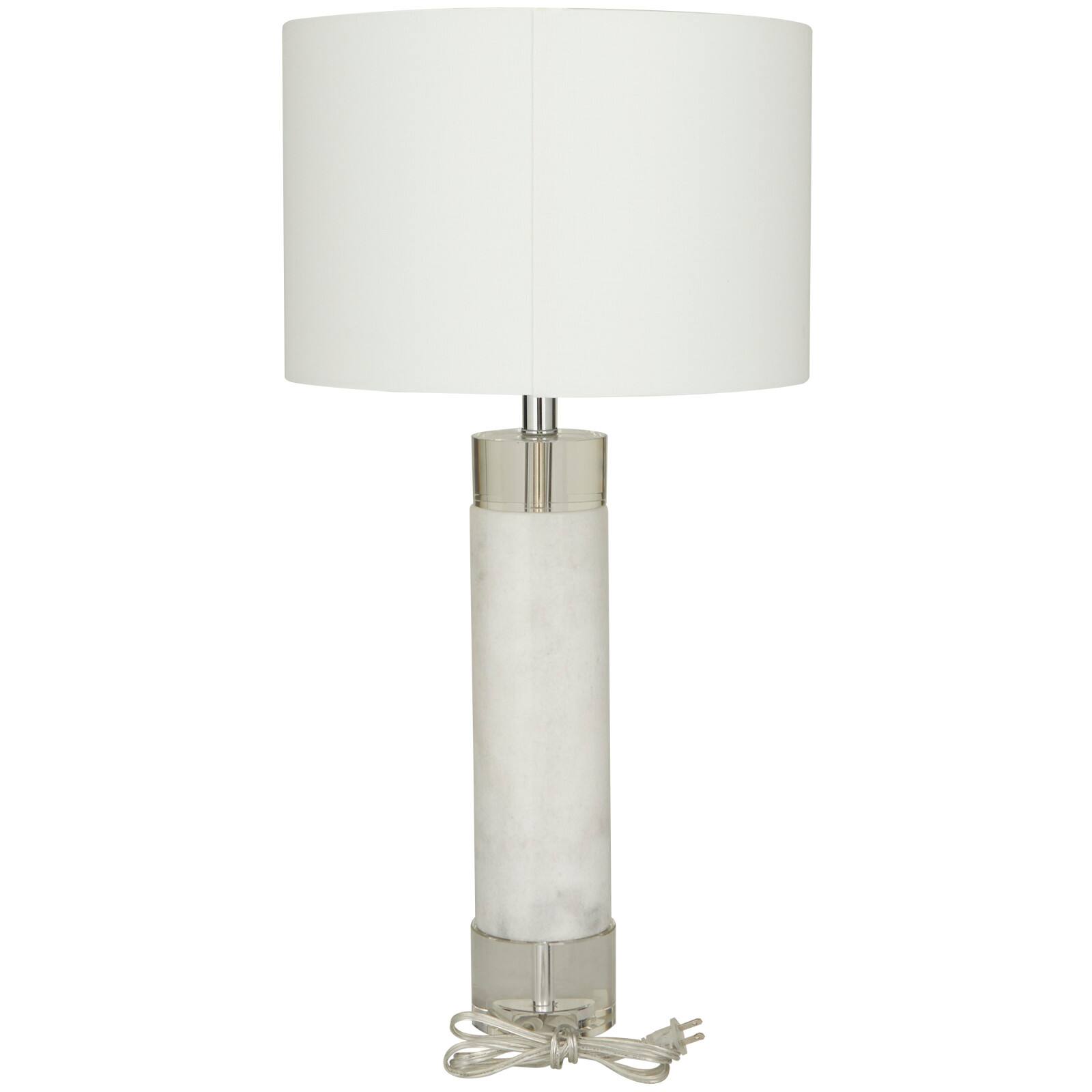 White Marble Slender Stand Table Lamp with Drum Shade 15&#x22; x 15&#x22; x 29&#x22;
