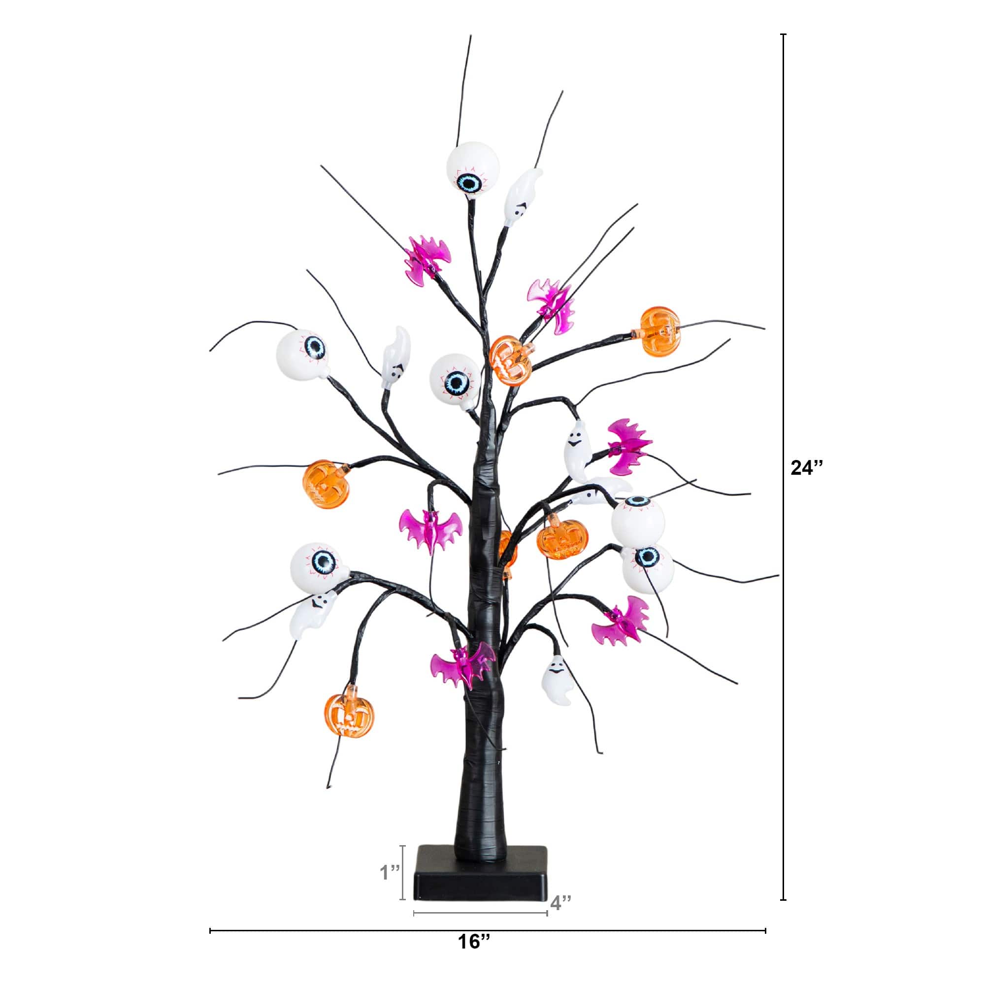 2ft. Pre-Lit Artificial Halloween Eyeballs, Ghosts, Bats &#x26; Pumpkins 24 LED Lighted Ornament Tree