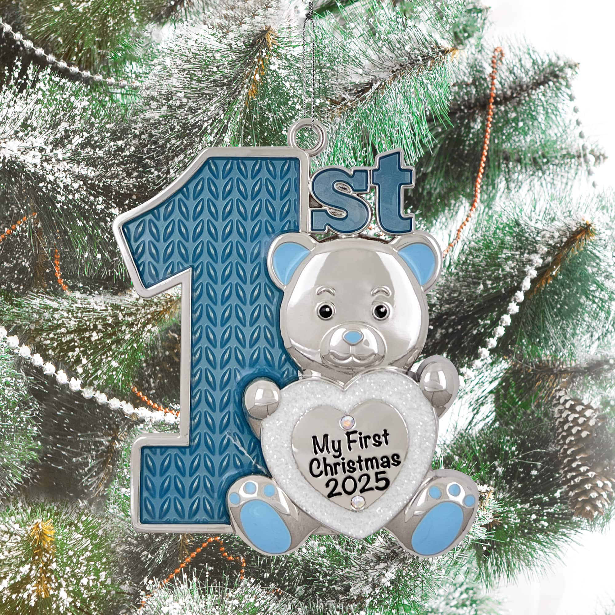3" Teddy Bear Blue Metal Ornament by Ashland®