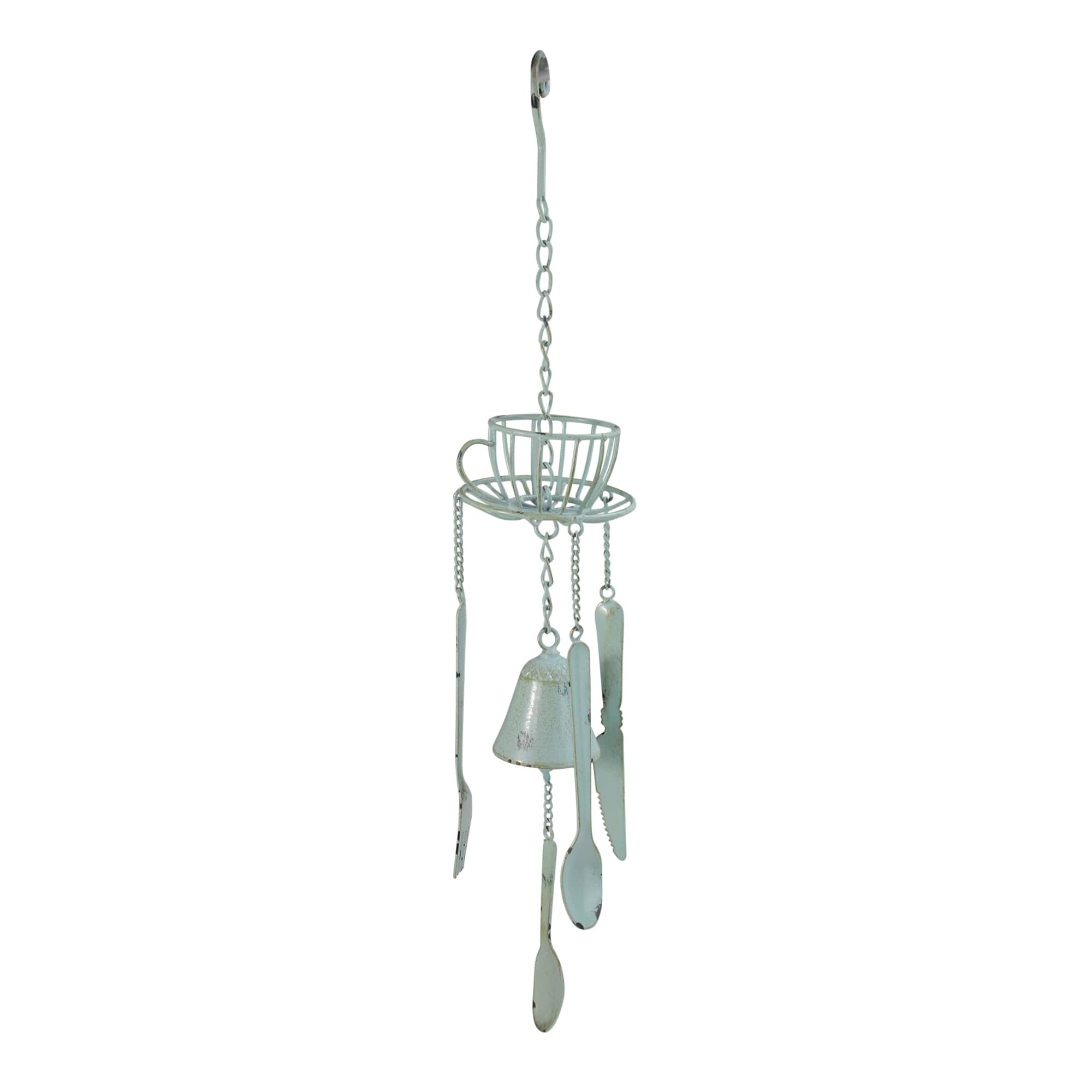 23.25&#x22; Blue Cafe Themed Hanging Outdoor Garden Wind Chime