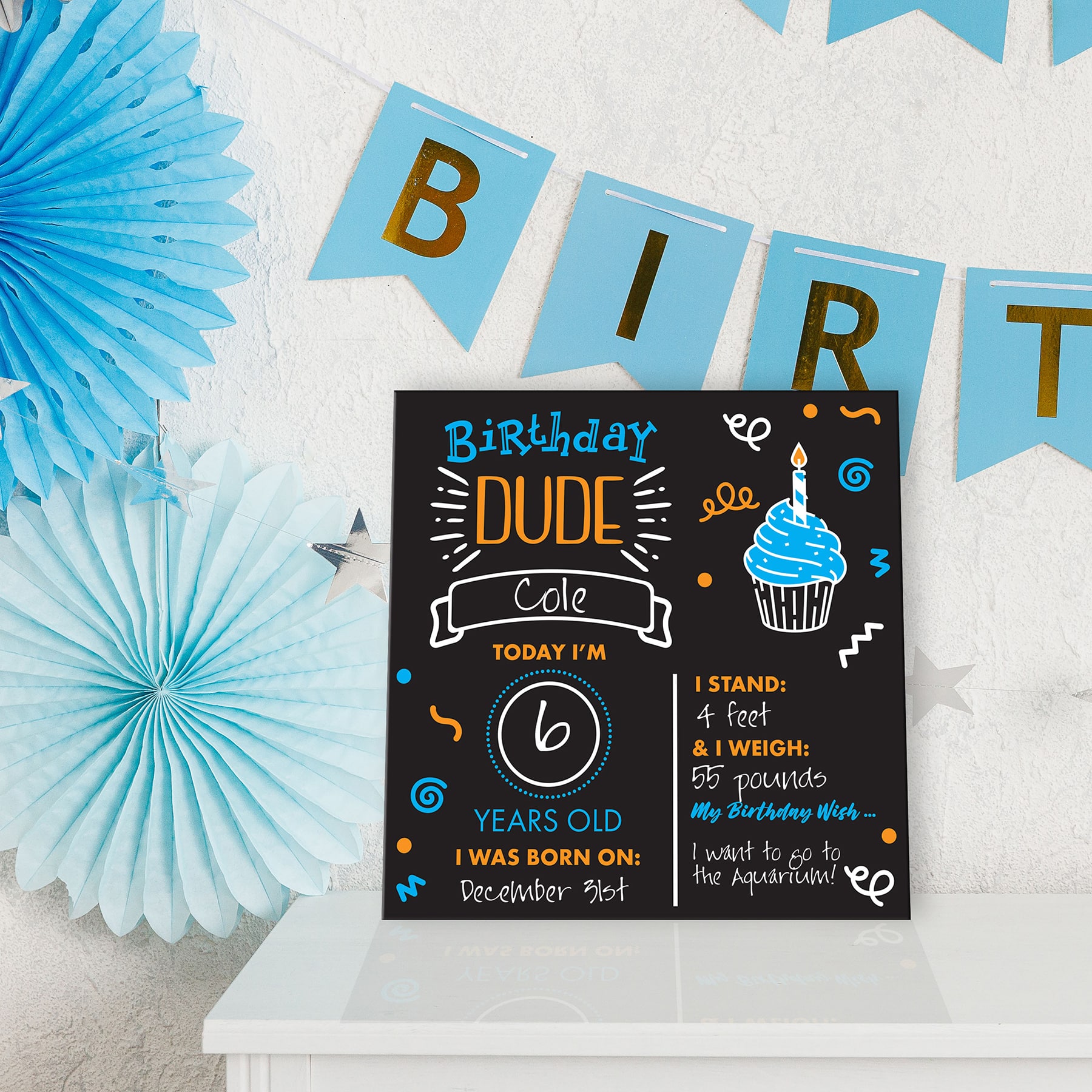 RoomMates 12" Double-Sided Birthday Dude Chalkboard