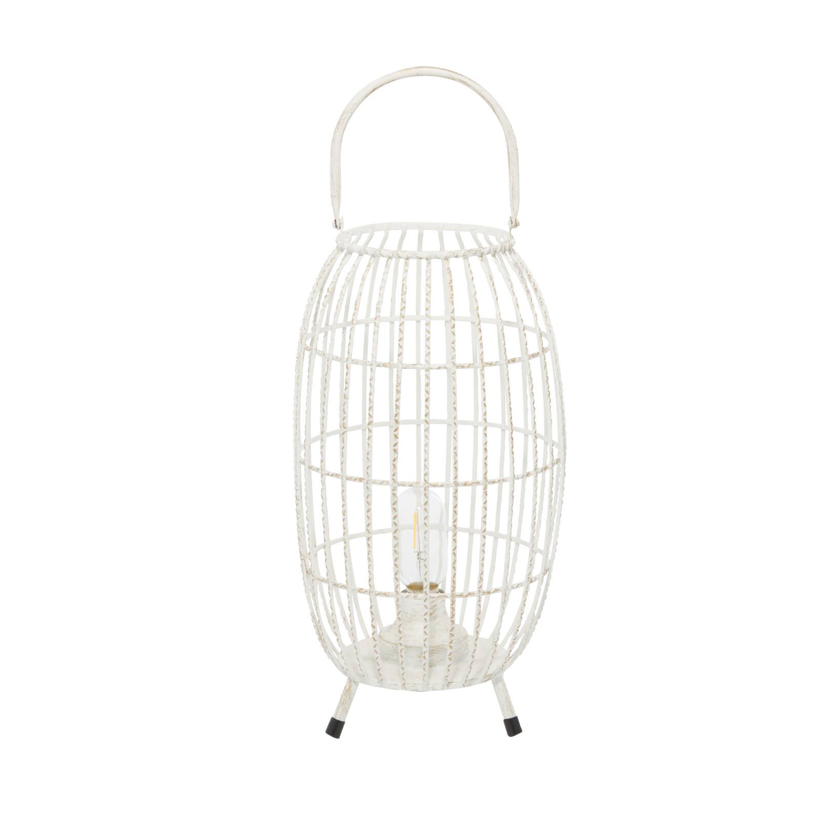 White Iron Modern Candle Holder Lantern, 16&#x22; x 9&#x22; x 9&#x22;