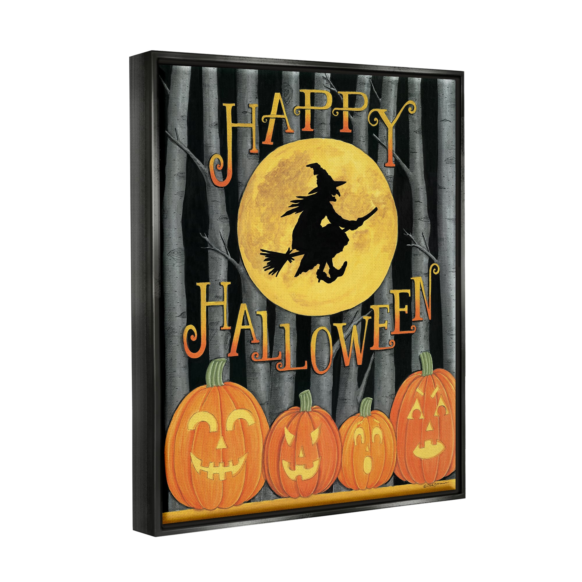 Stupell Industries Happy Halloween Forest Witch Framed Floater Canvas Wall Art