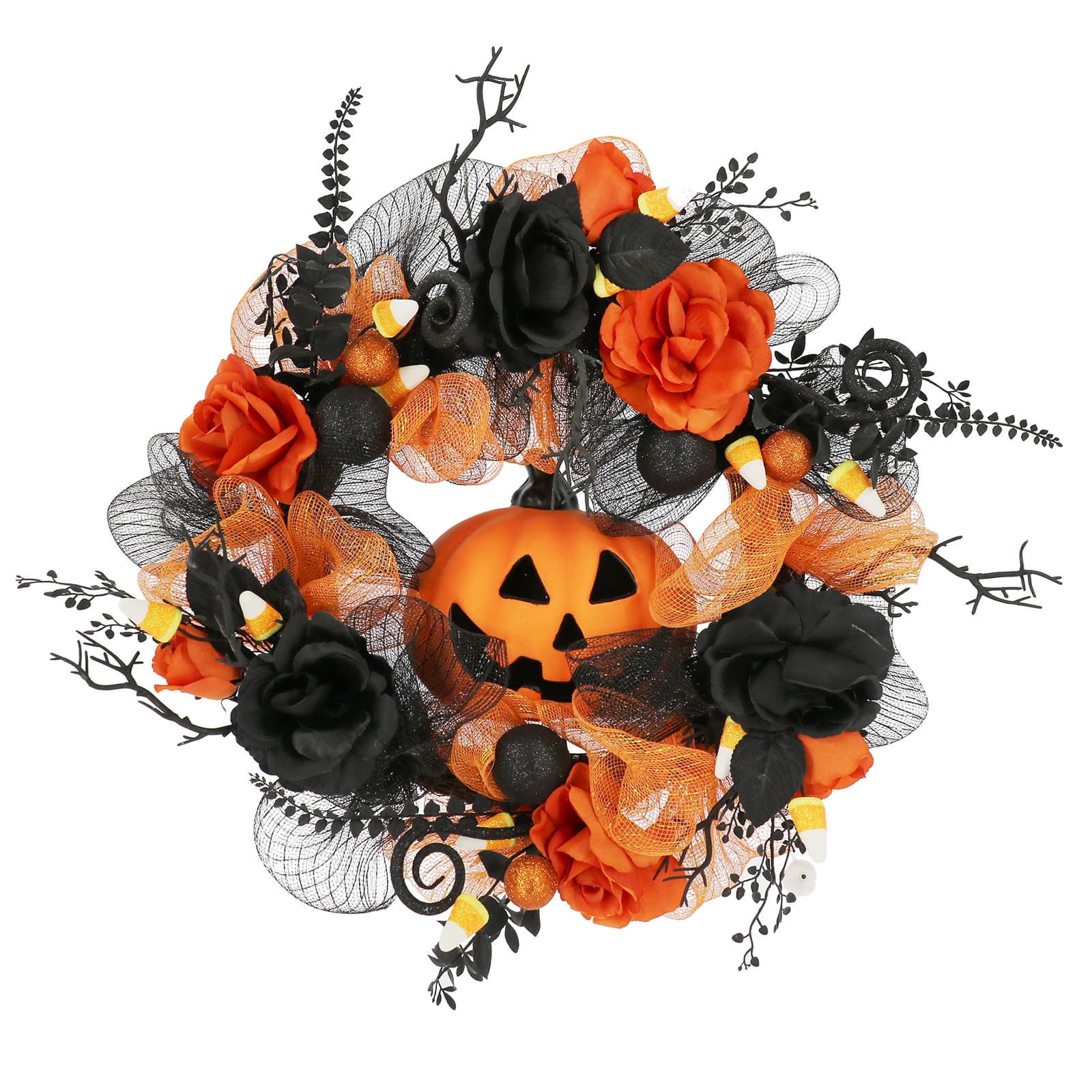24" Orange & Black Jack-o'-Lantern & Roses Wreath by Ashland®