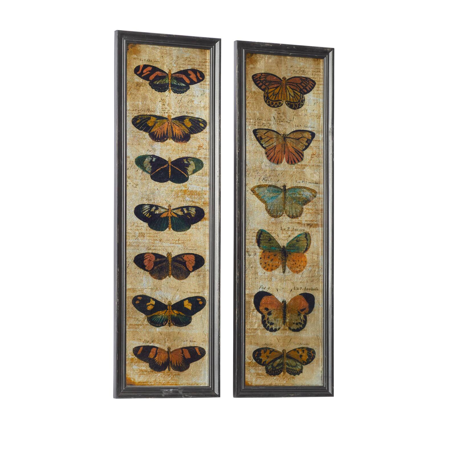 Set of 2 Multi Colored Metal Vintage Butterfly Wall Art, 11" x 36"