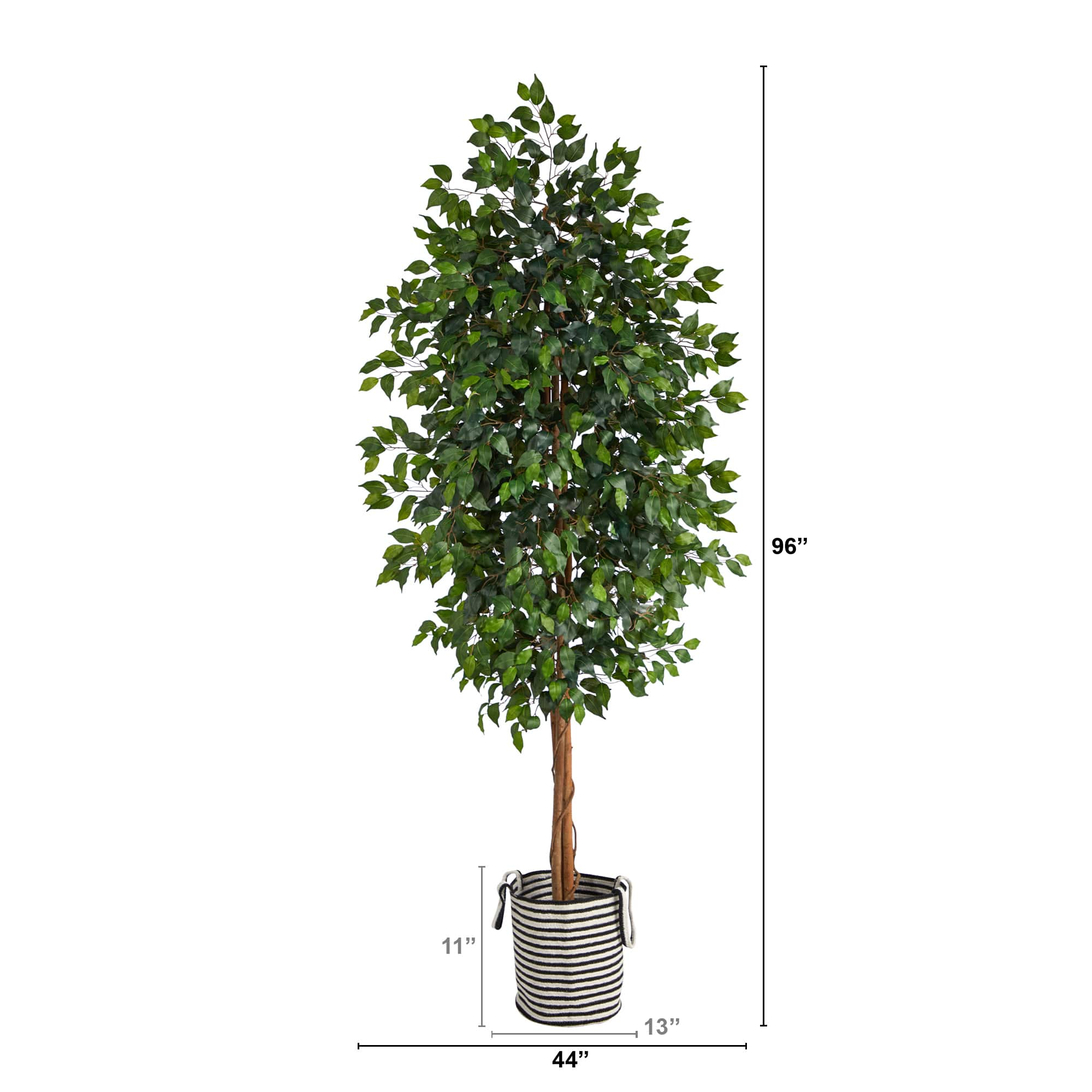 8ft. Ficus Artificial Tree in Handmade Black and White Natural Jute and ...