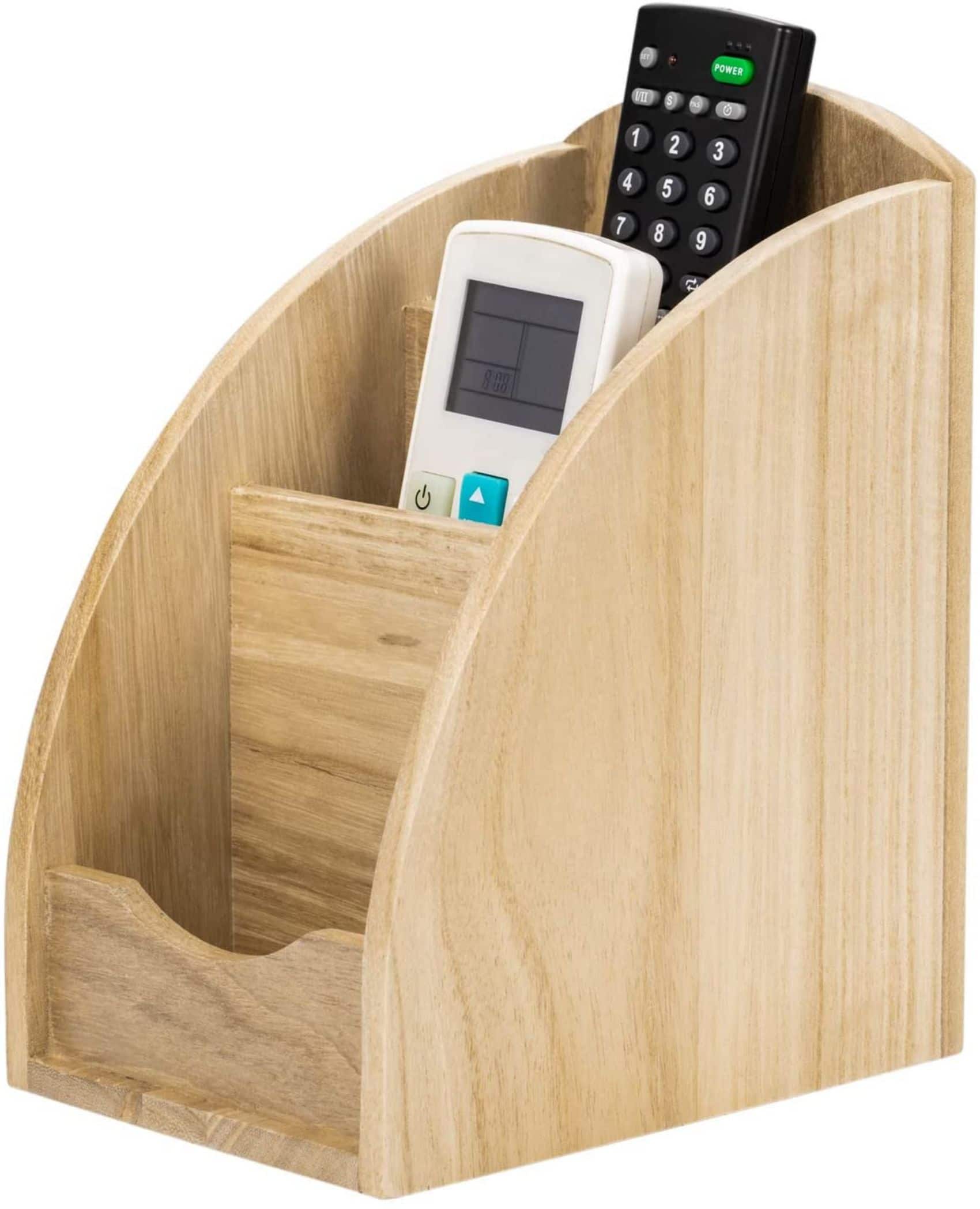 NEX™ 8" Natural 3-Slot Wood Remote Control Holder