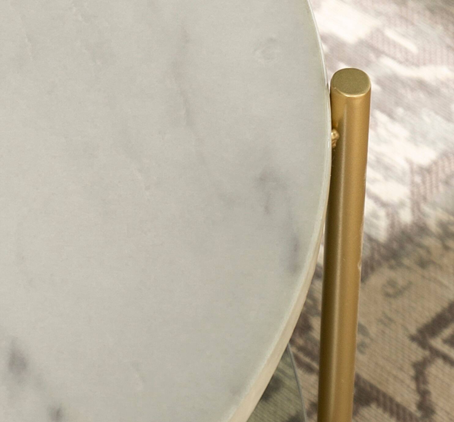 Faux White Marble, Glass &#x26; Gold Modern Round Coffee Table 