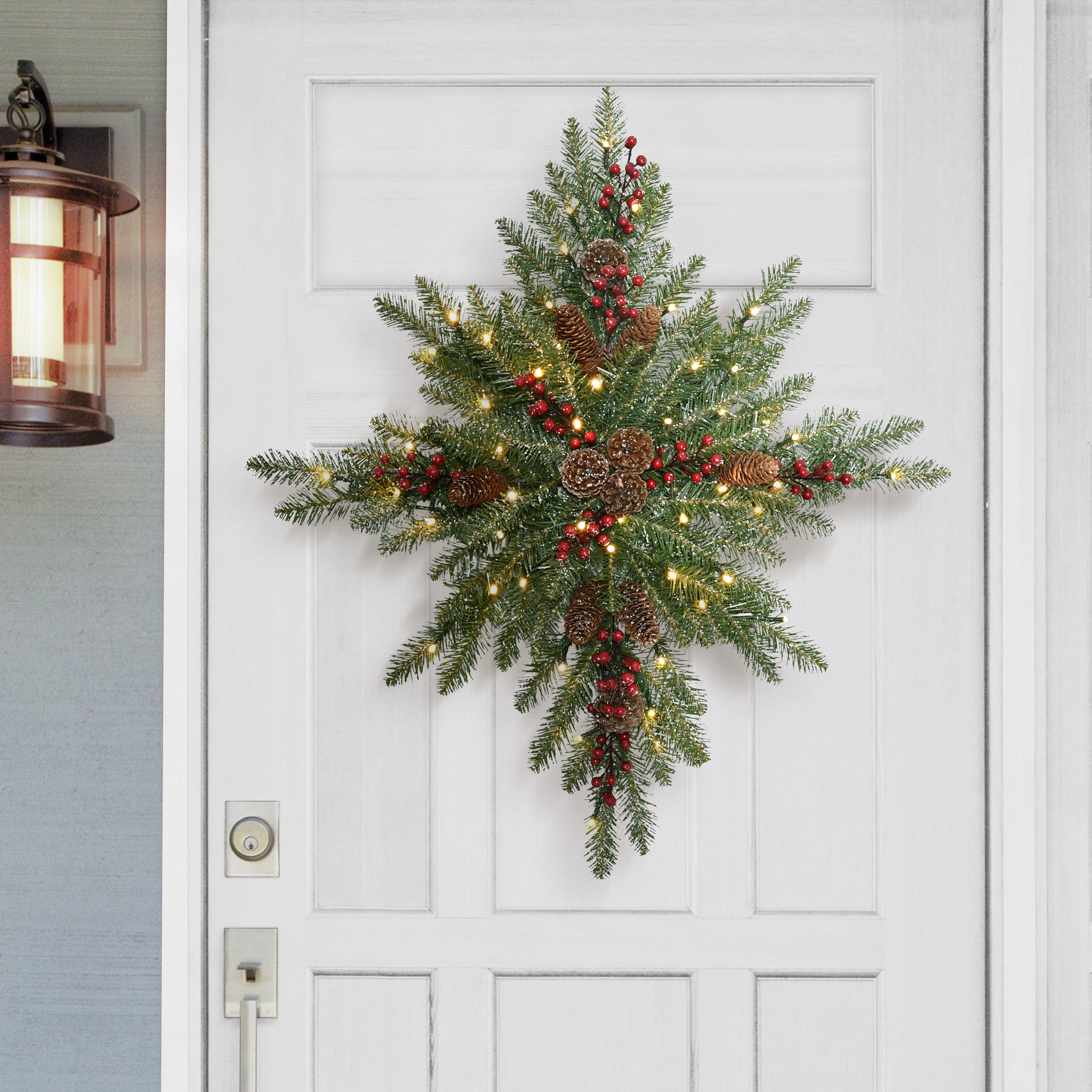 32&#x22; Pre-Lit Flocked Snowflake Wreath