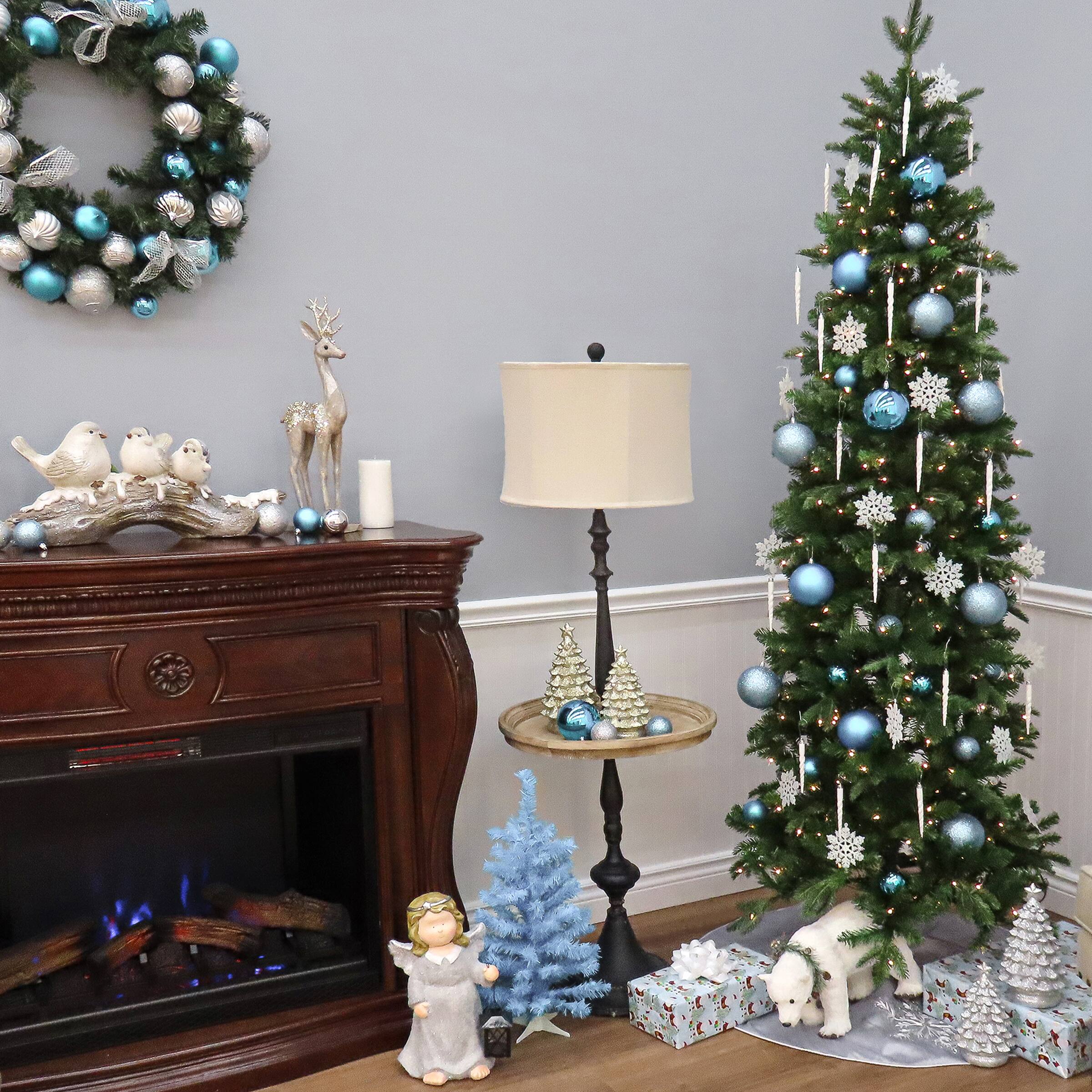 6.5ft. Pre-Lit Feel Real&#xAE; Prescott Pencil Slim Artificial Christmas Tree, Clear Lights