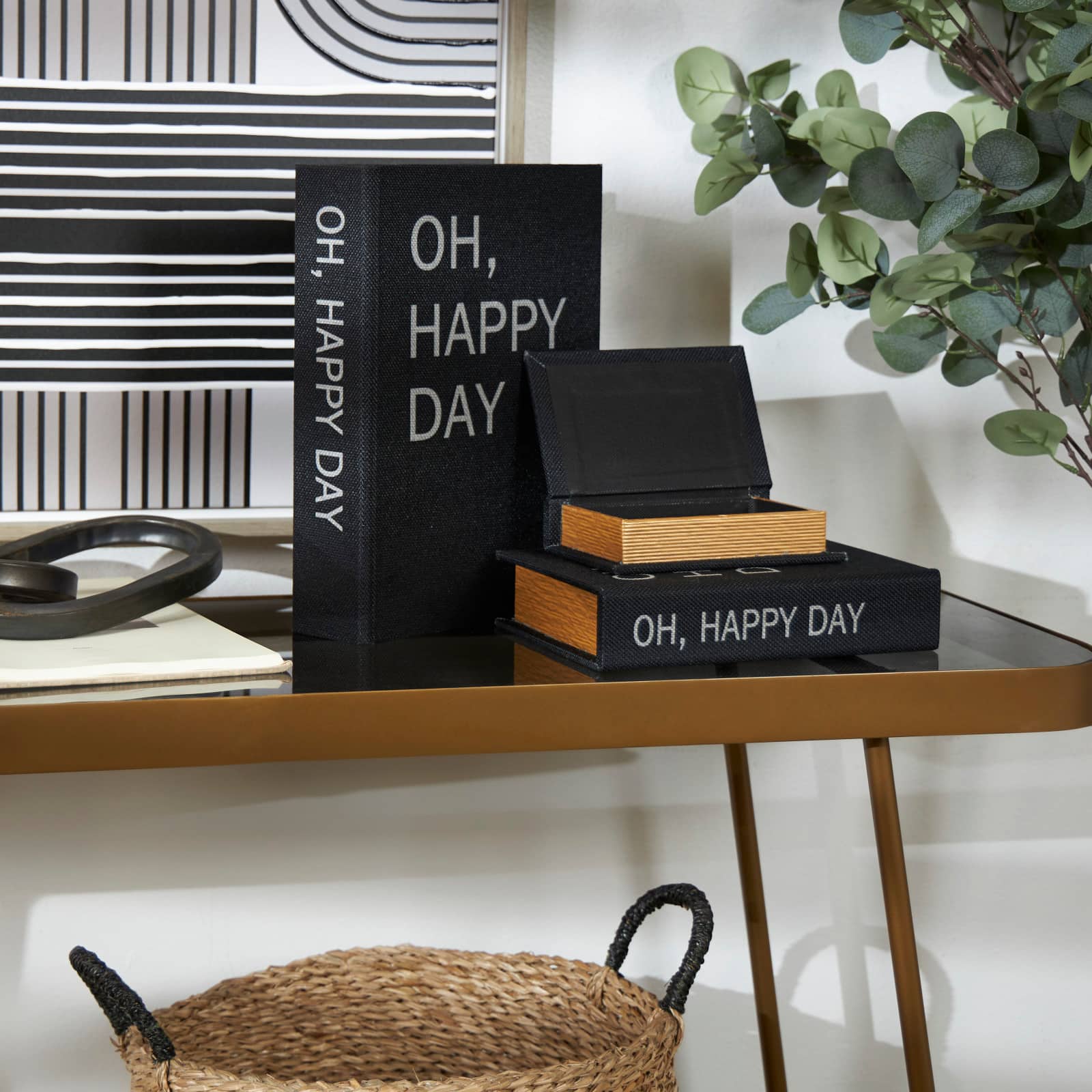 Black Oh, Happy Day Linen Storage Book Box Set