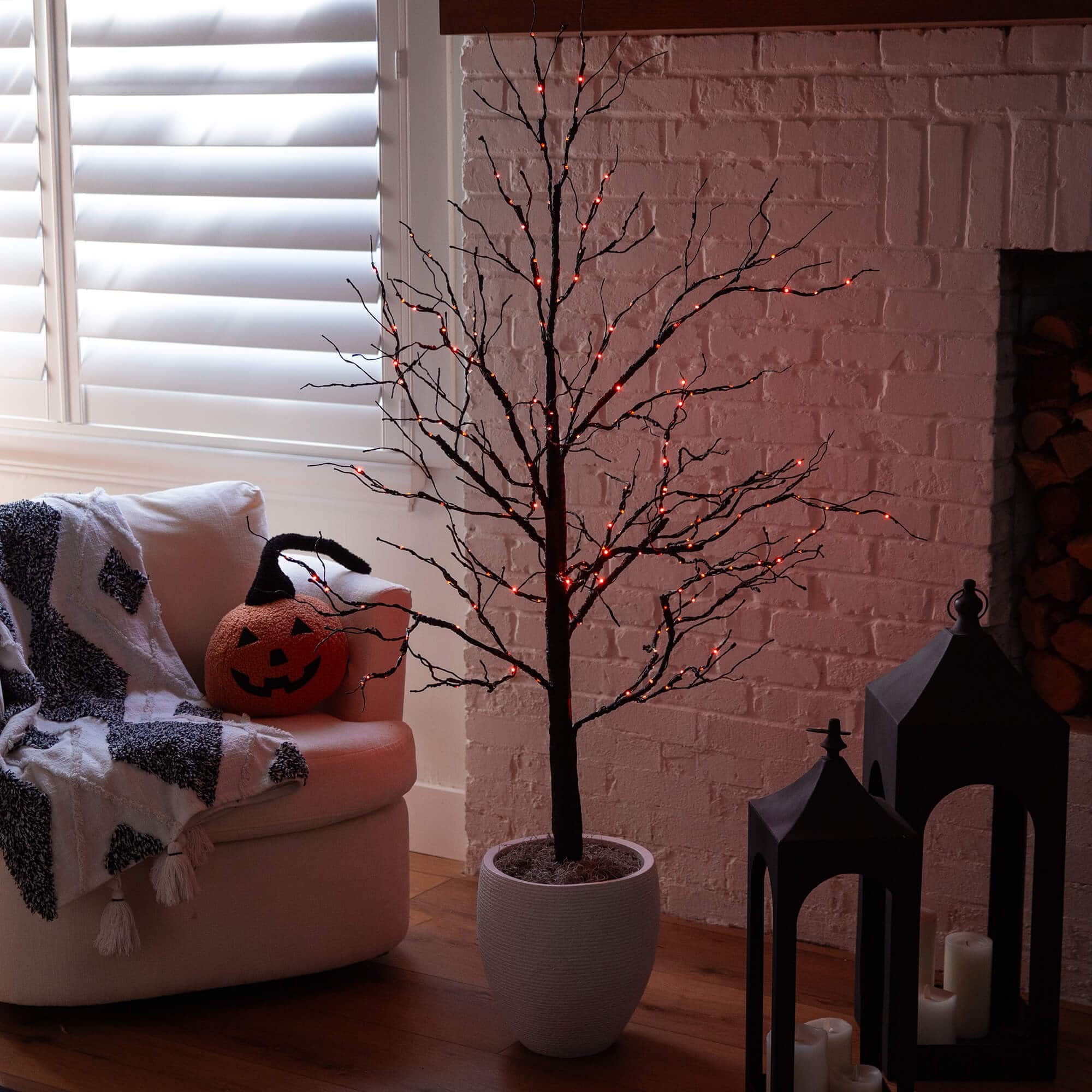 5ft. Pre-Lit Halloween Black Twig Artificial Tree with 240 Orange &#x26; Purple LED Lights